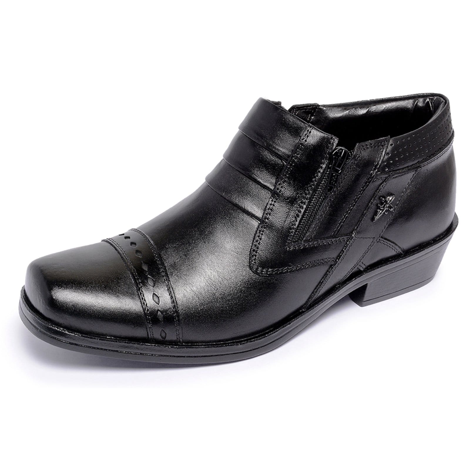 Bota Botina Country Ferrile em Couro Bico Quadrado Zíper Preta