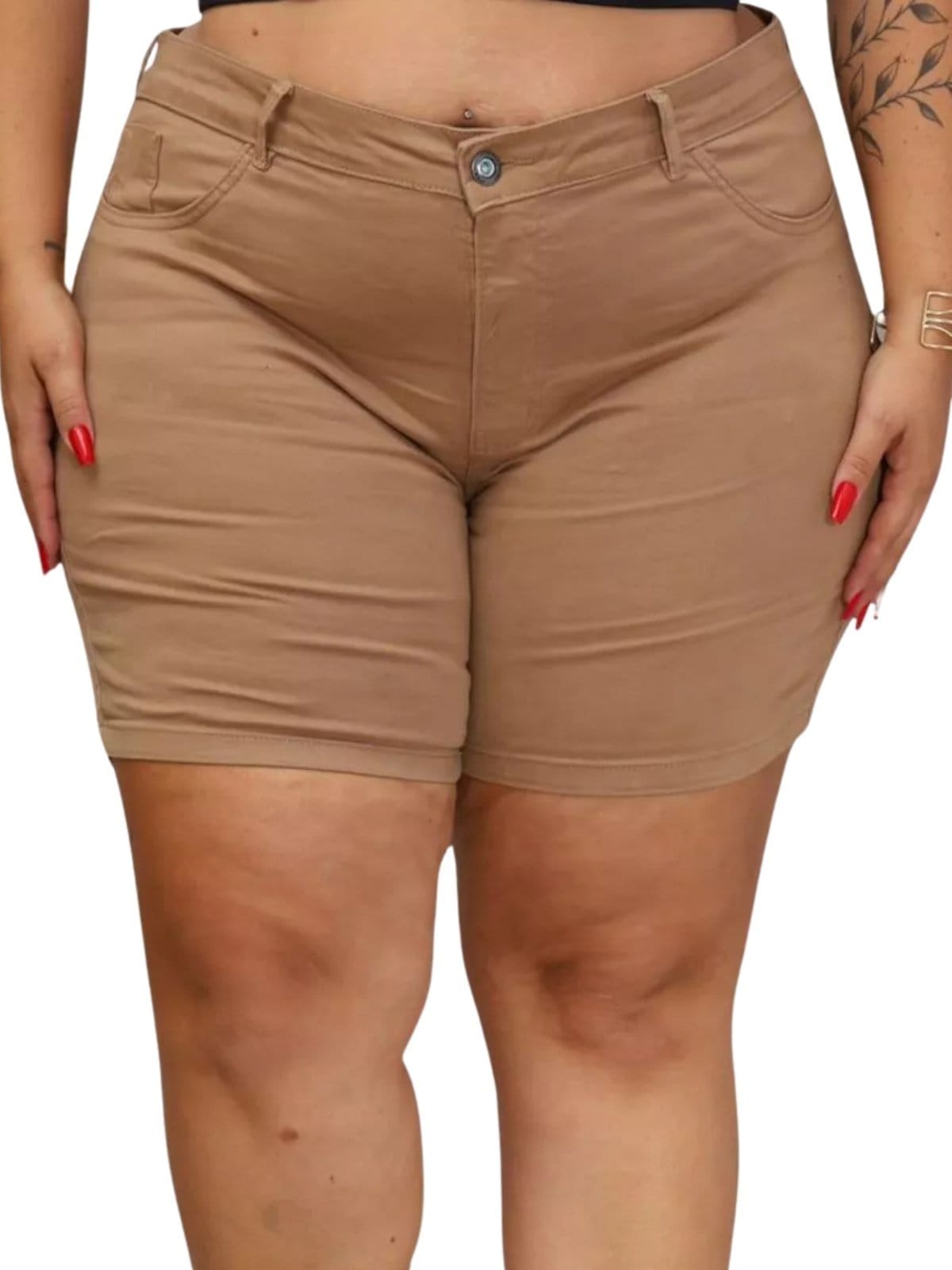 Vista 2 Bermuda Feminina Plus Size Jeans Light Meia Coxa Bege JEANS LIGHT marrom