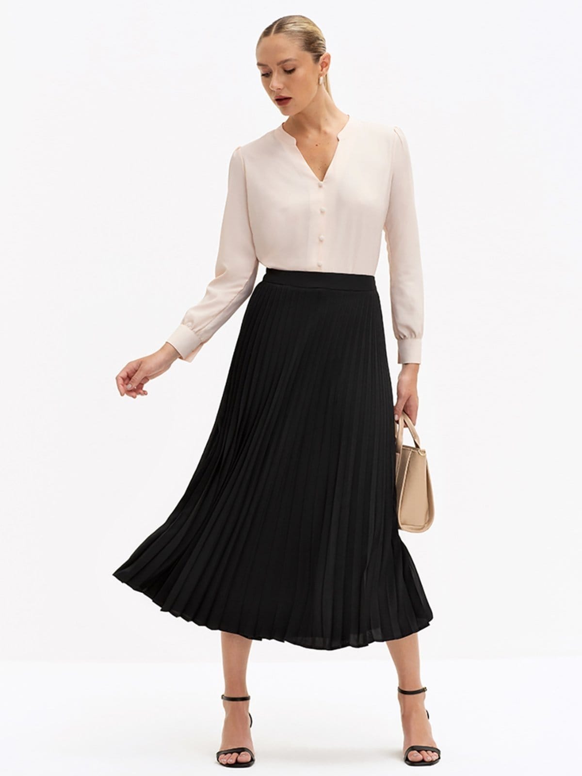 Vista principal Saia Principessa Plissada Longuete em Crepe Antonieta Principessa preto