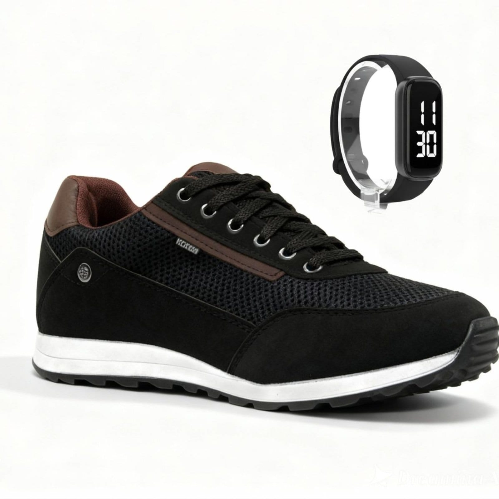 Vista principal Sapatênis Masculino Tênis Casual Jogger Sapatênis Conforto Dia a Dia + Relógio Sapatofran preto