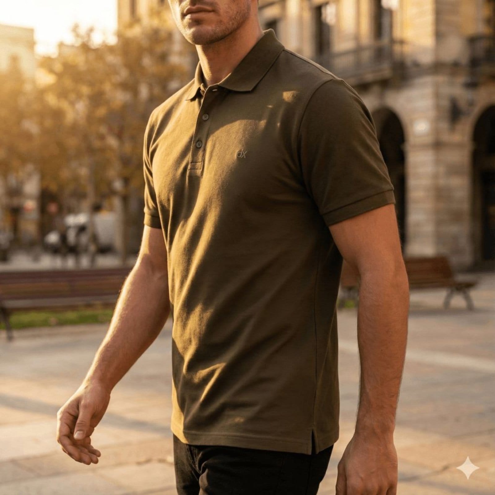 Camisa Polo Masculina Dixie Malha Texturizada Musgo