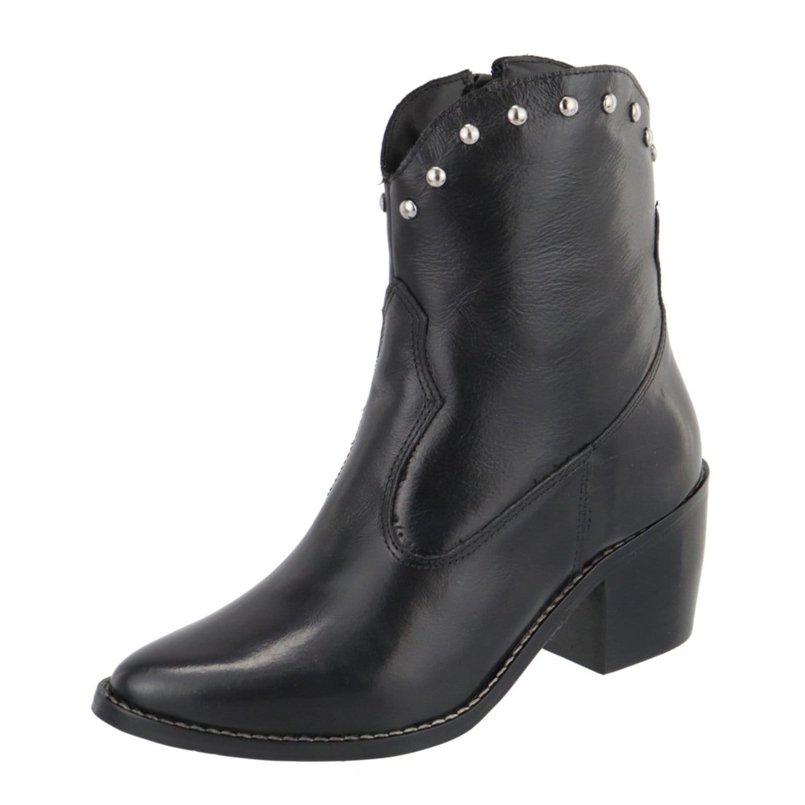 Vista principal Bota em Couro Western Texana Bico Fino Cano Curto Country TELLINI STORE preto