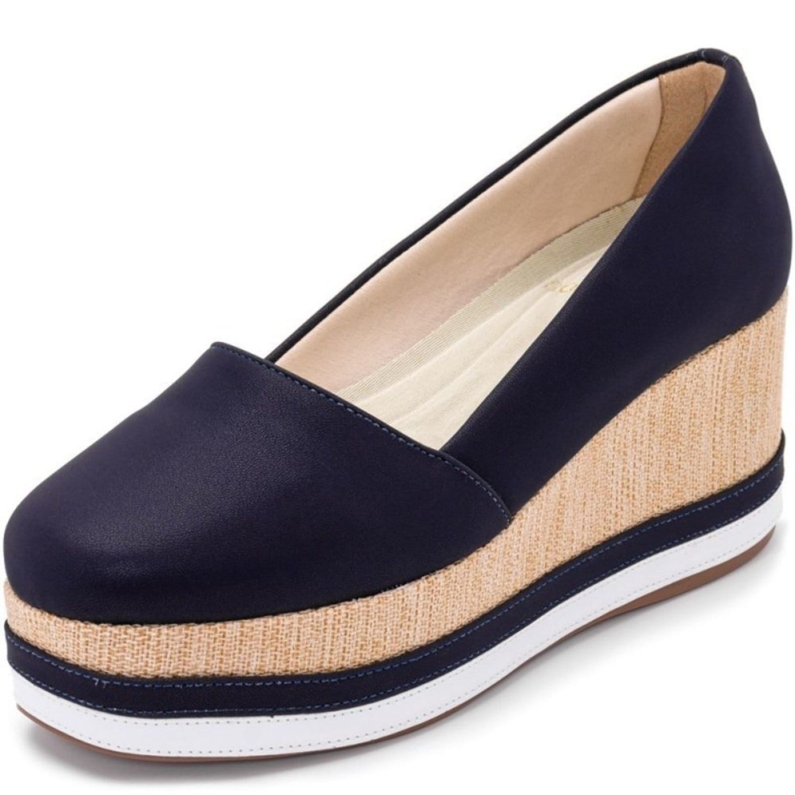 Vista 2 Tênis Feminino Anabela Salto Médio 170407 Napa Marinho Flor da Pele azul