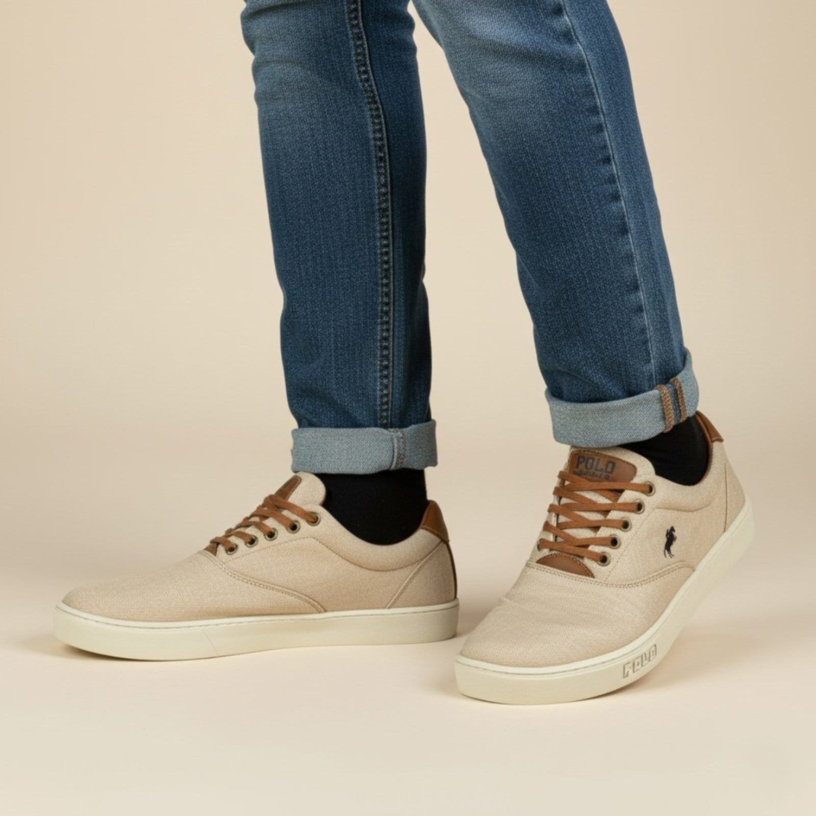 Vista 2 Tênis Masculino Sapatênis Polo White Casual Confortável Bege Sapatofran bege white