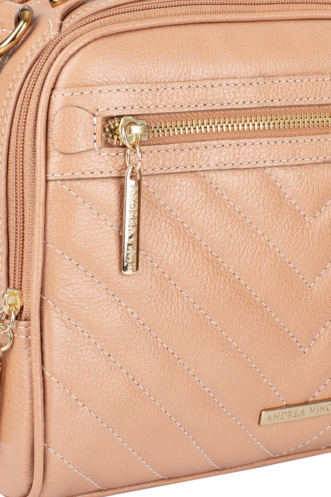 Vista 2 Bolsa Andrea Vinci Baú Pequena De Couro Liso Lara Andrea Vinci bege