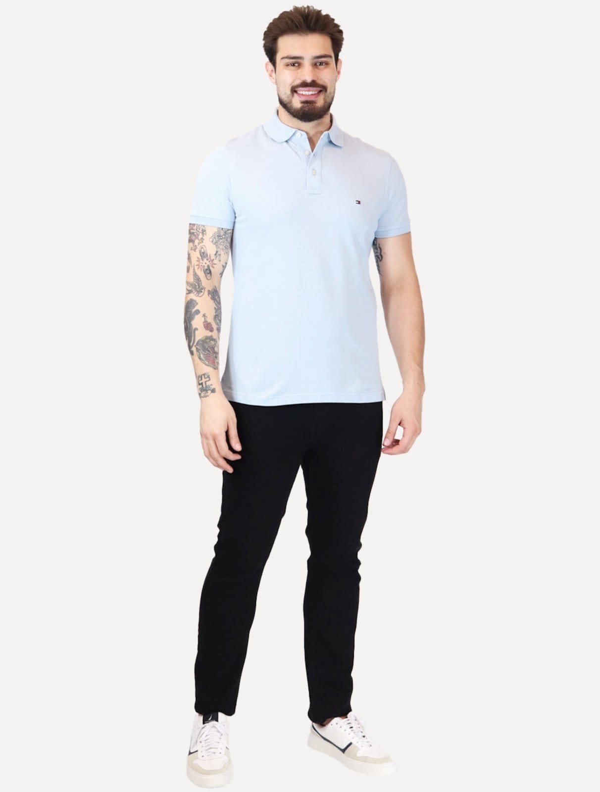 Vista principal Polo Tommy Hilfiger Masculina Slim Piquet 1985 Céu Tommy Hilfiger azul