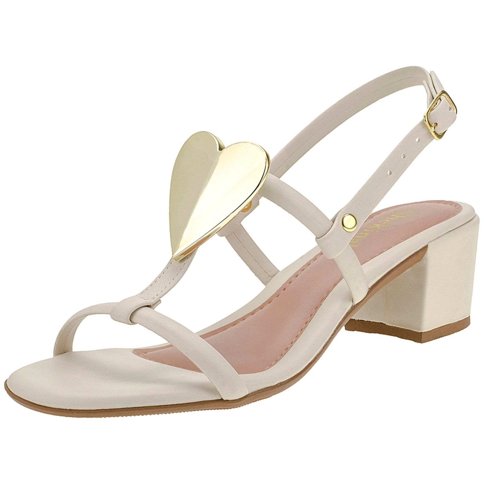 Salto Bloco Saltinho Baixo Shekinah Detalhe Enfeite Coração Moda Delicada Off White