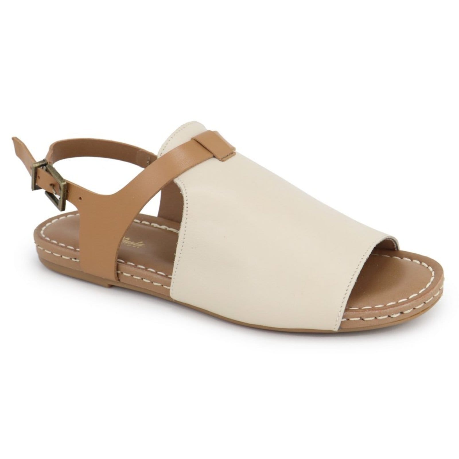 Vista 2 Sandália Rasteira Palmilha Extra Conforto em Couro Maria Paula Off White MARIA PAULA off-white white