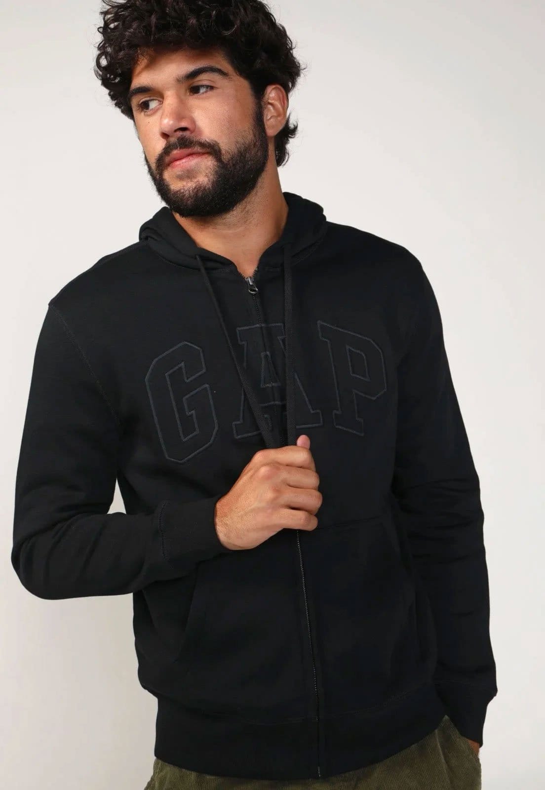 Blusa de Moletom Flanelada Aberta GAP Logo Preta
