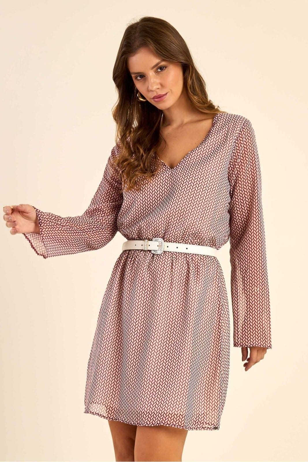 Vista principal Vestido Feminino Manga Longa Chifon Marialícia Marialícia vermelho