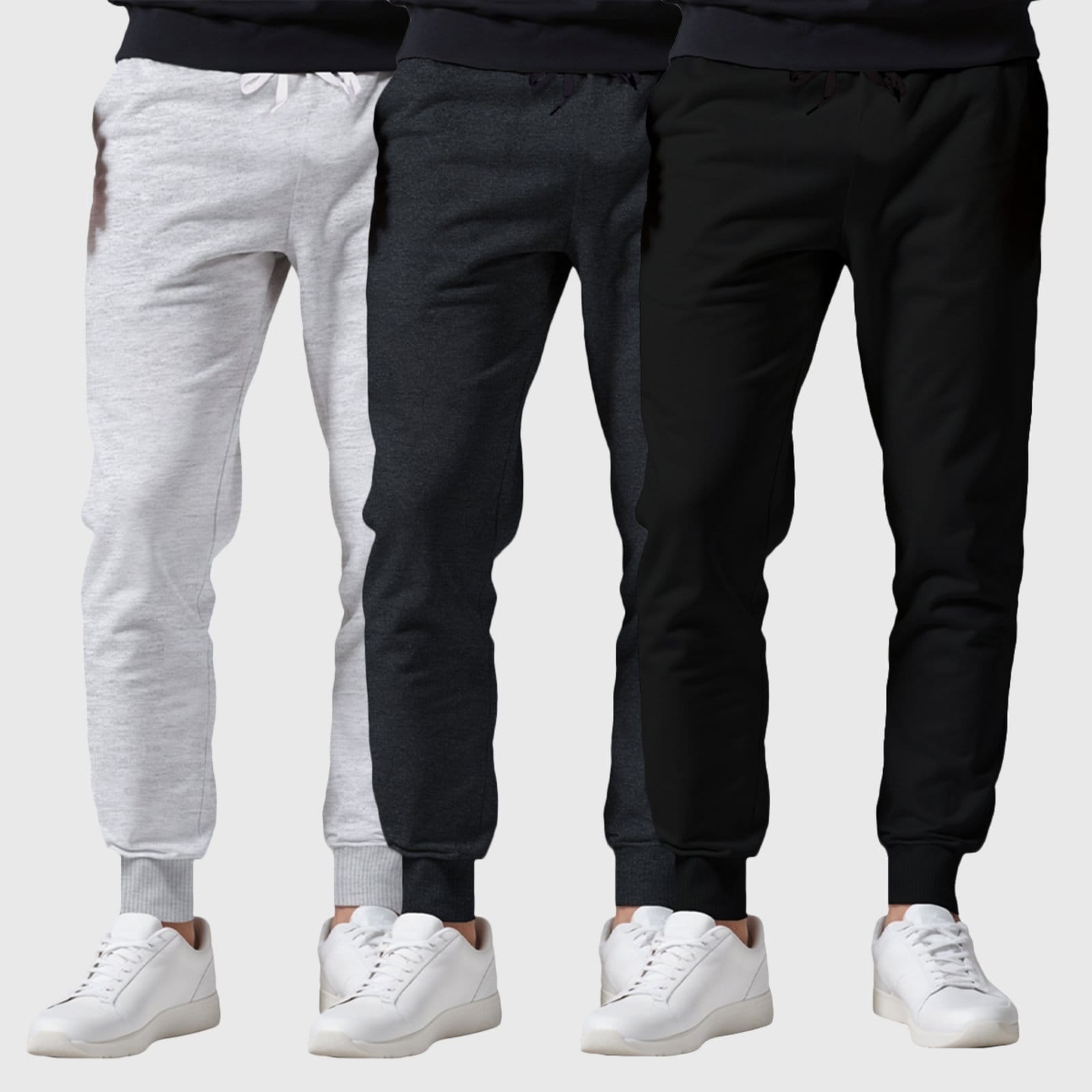 Vista principal Kit 3 Calças Moletom Flanelado Masculino Lisas Benellys Cinza Chumbo Benellys preto