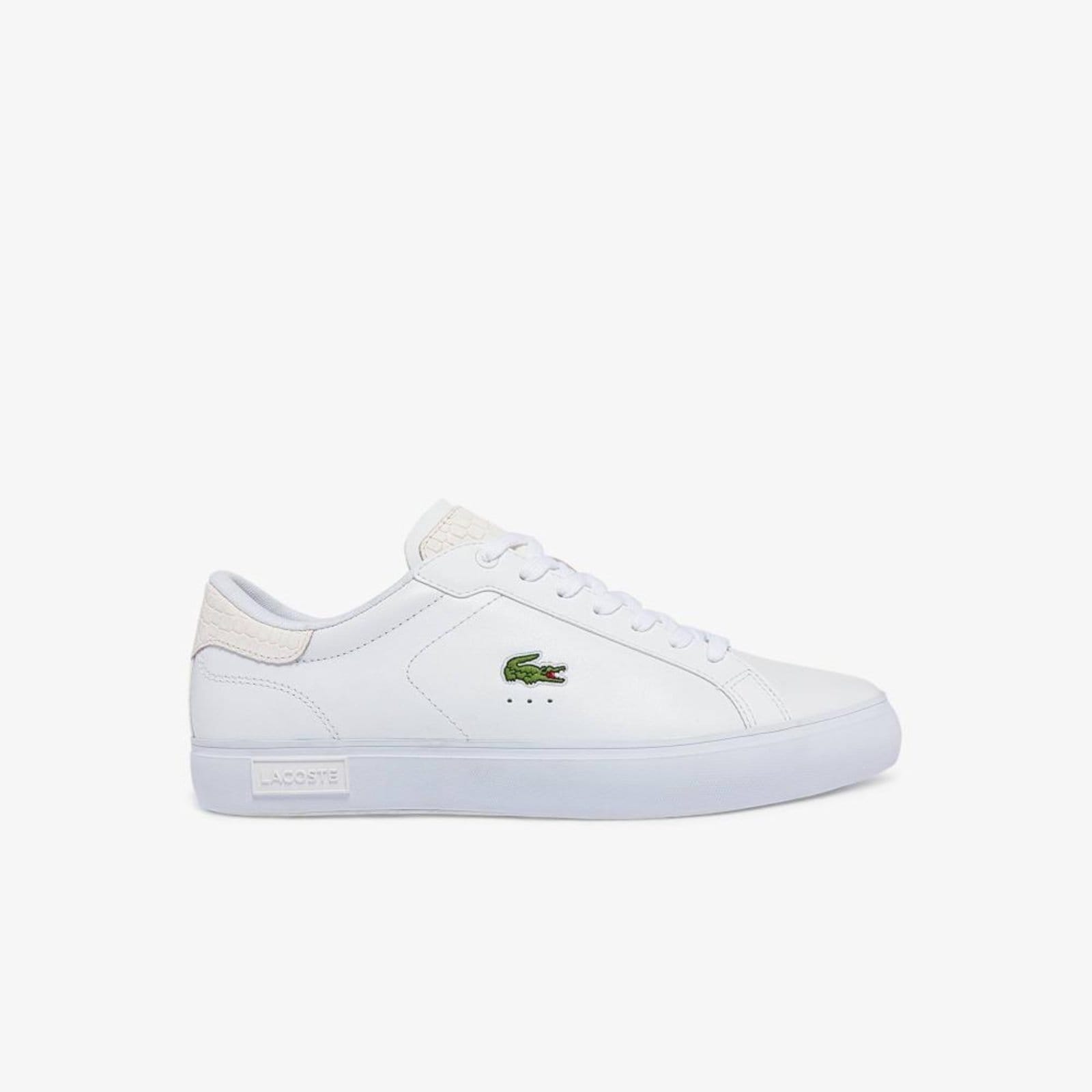 Vista principal Tênis de couro masculino Lacoste de estampa de réptil Powercourt Lacoste branco