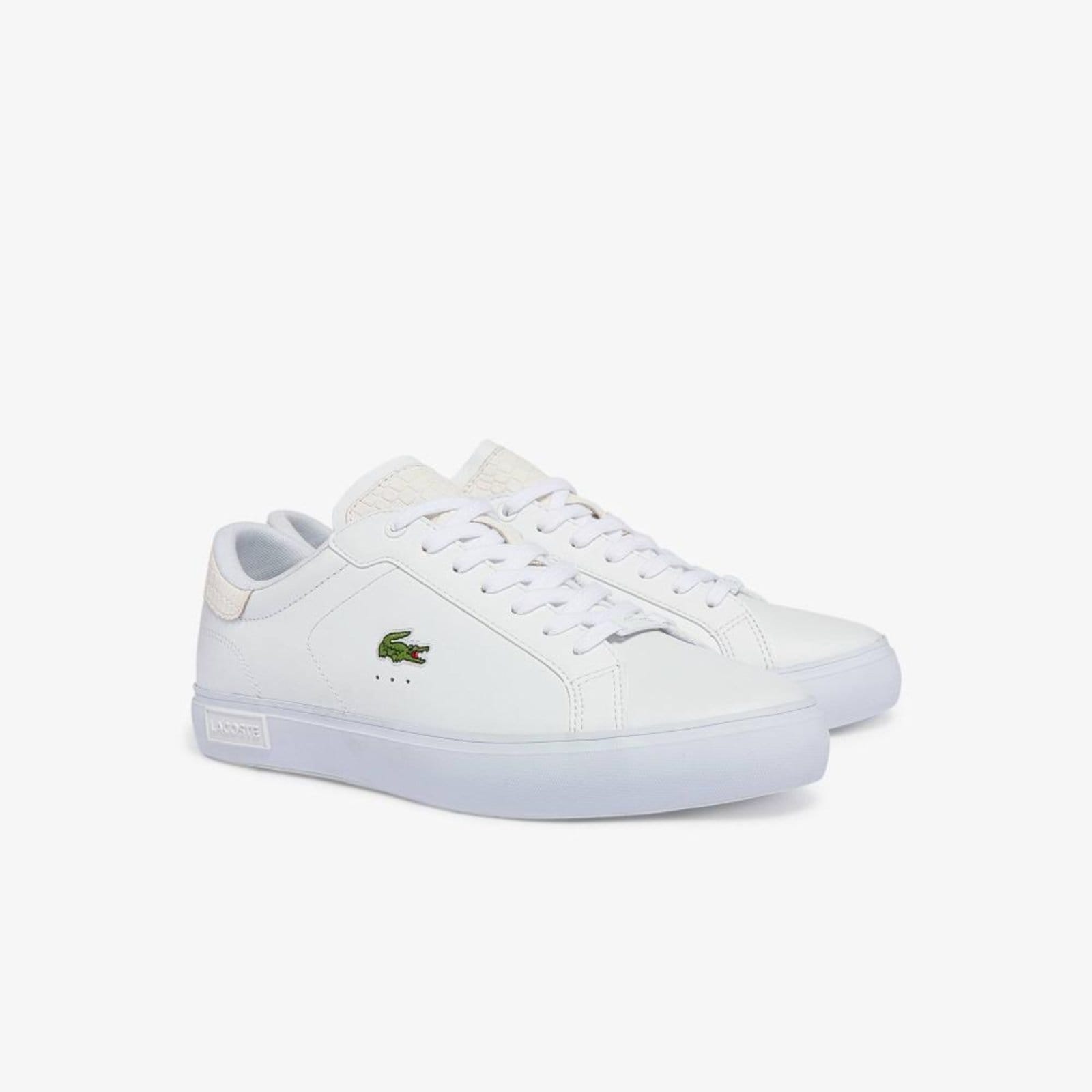 Vista 2 Tênis de couro masculino Lacoste de estampa de réptil Powercourt Lacoste branco