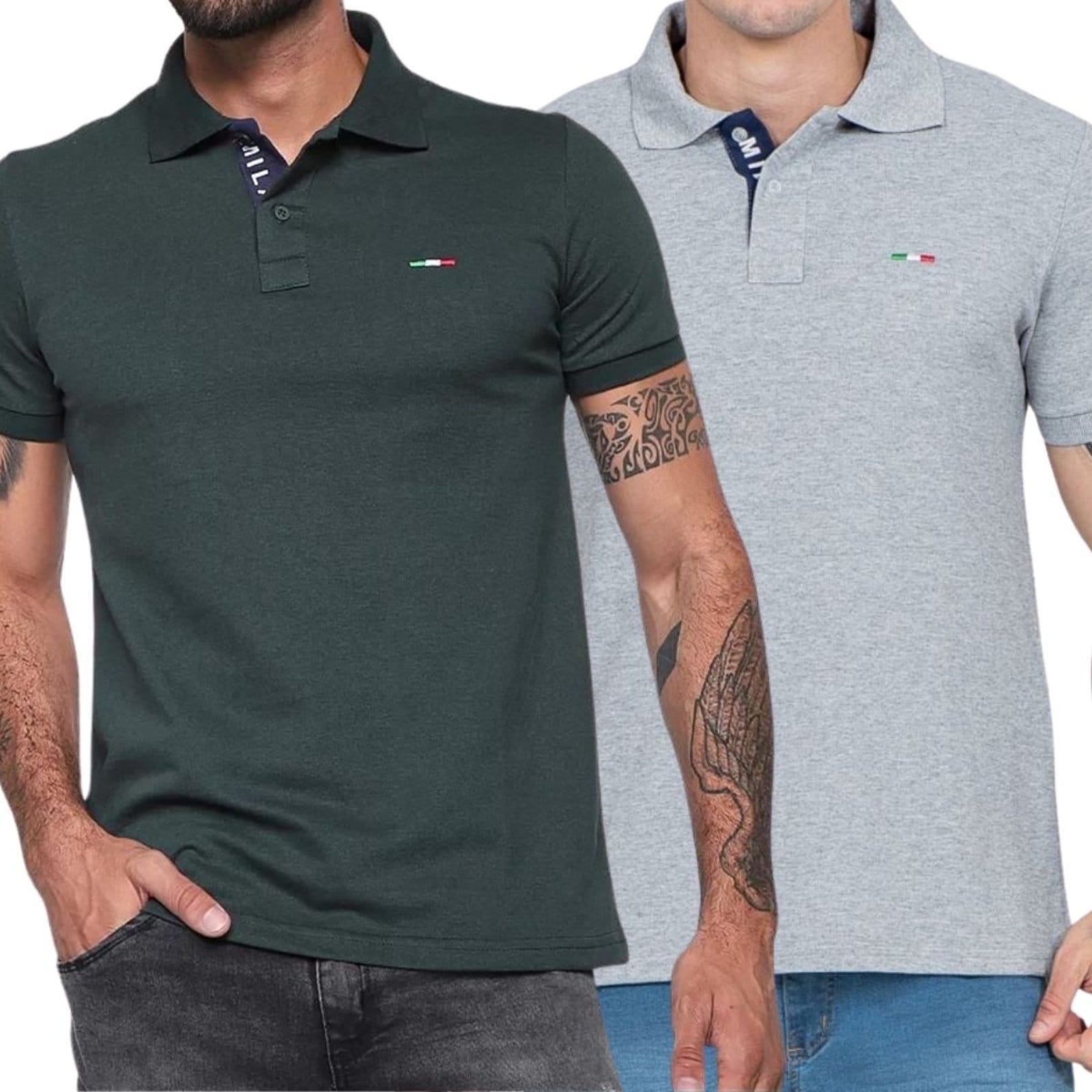 Kit 2 Polos Masculina Básicas Industrie Piquet no Estilo Tommy Bordado Itália Cinza