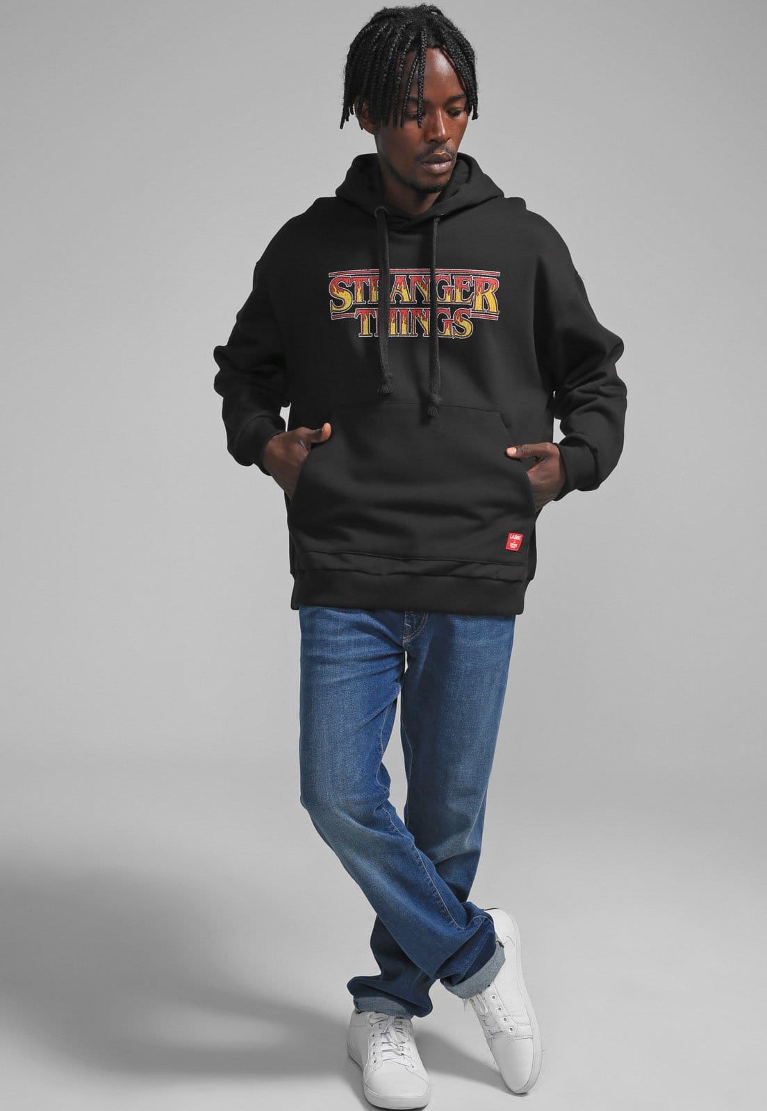 Blusa de Moletom Flanelada Fechada LAB86 Stranger Things Preta