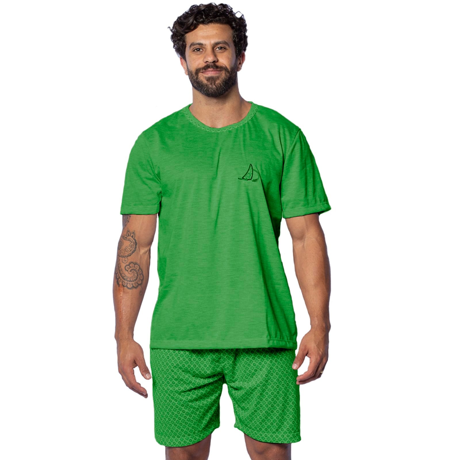 Pijama Masculino Gabi Lingerie de Malha Confortável Verão Manga Curta Poliéster Fresco Elegante