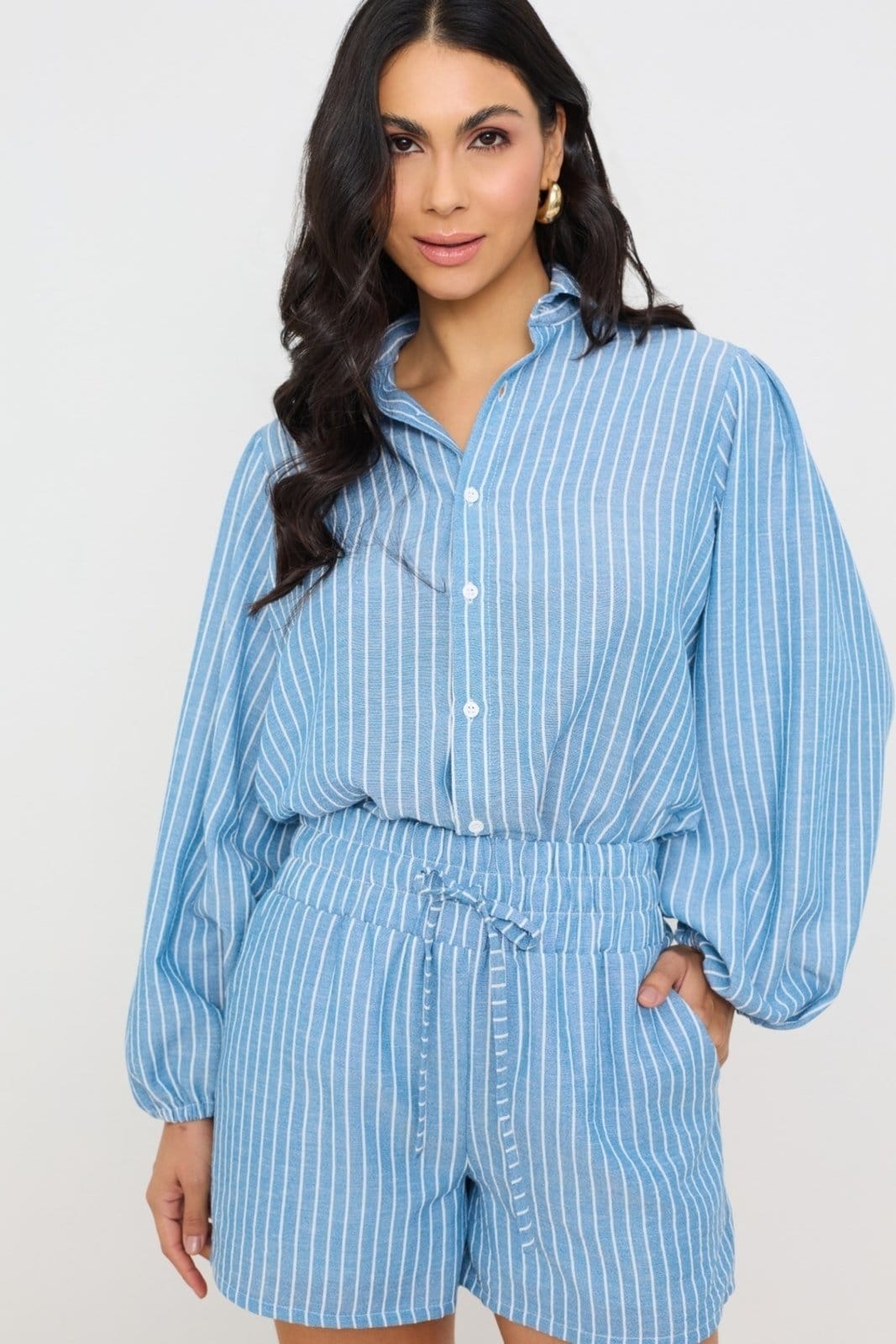 Vista 2 Camisa Vanibele Listrada Vanibele azul/listra azul