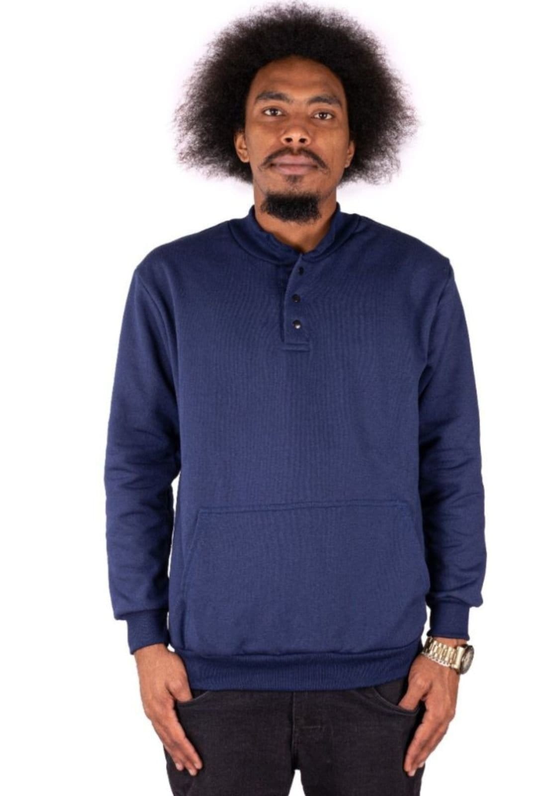 Vista 2 Kit 3 Moletom Canguru Liso Blusas de Frio Estiloso Sem capuz Relaxado azul marinho/preto/vinho