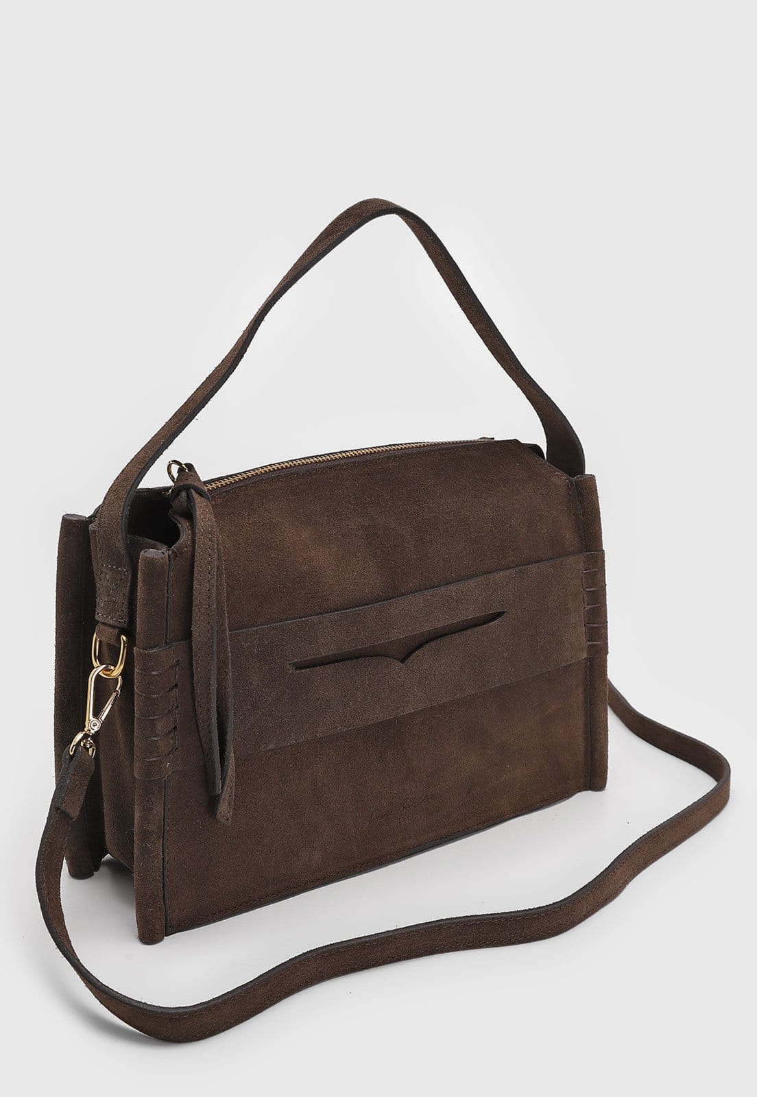 Vista 2 Bolsa Luiza Barcelos Transversal Suede Luiza Barcelos marrom