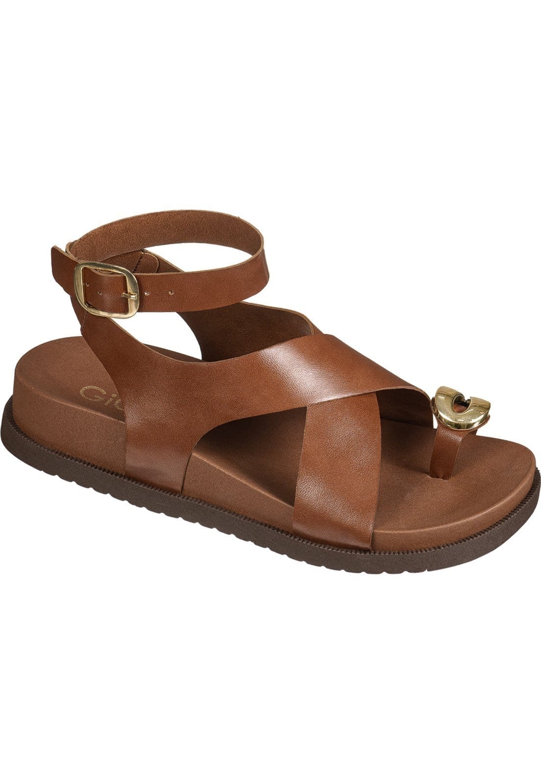 Vista 2 Sandália Feminina Papete GiGiL Tiras Largas X De Dedo Detalhe Metalizado Boho Caramelo Gigil preto