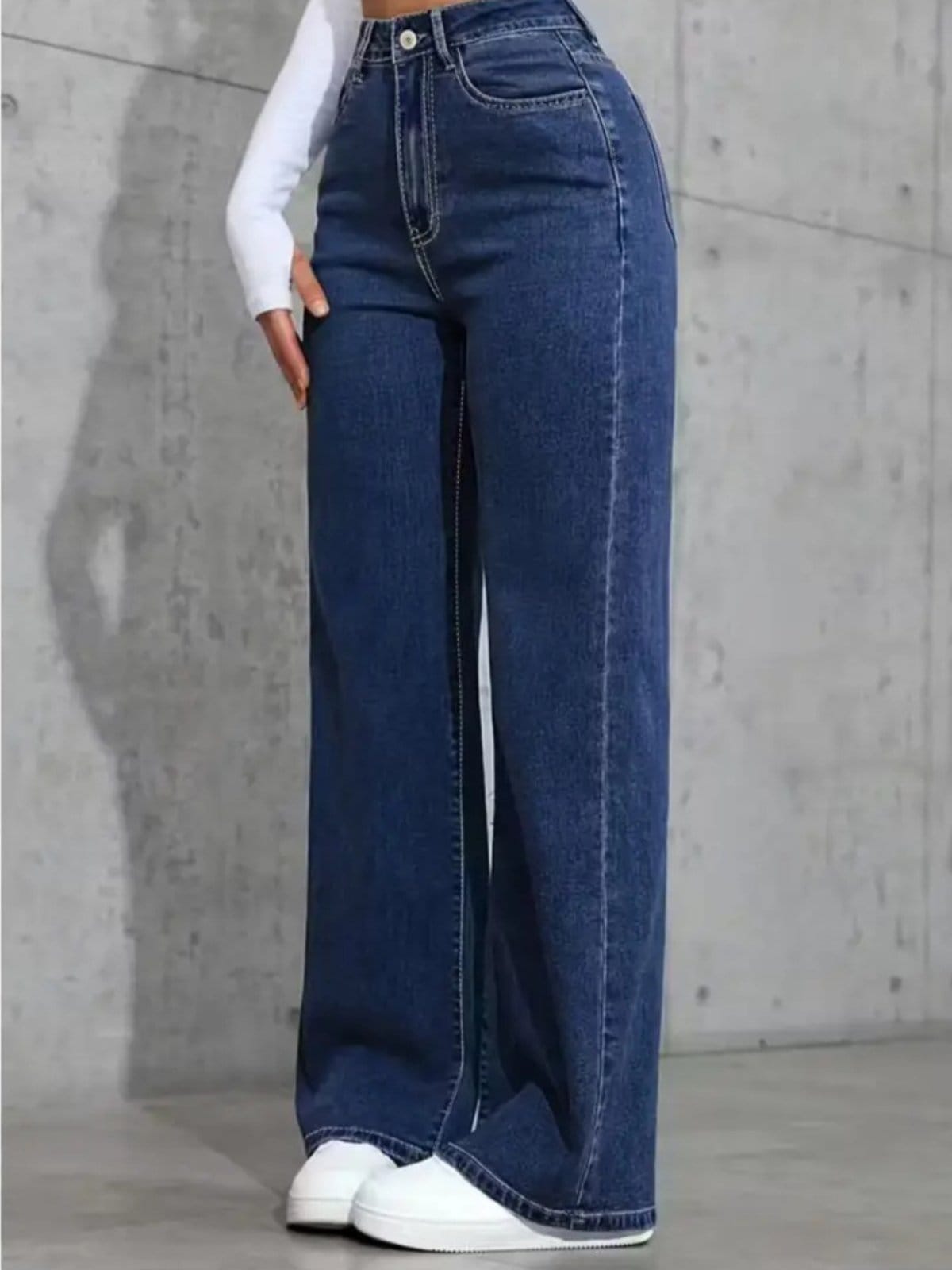 Vista 2 Calça Wide Leg Azul Escura Alpha Elegância e Conforto em Um Só Look Alpha Street Wear azul marinho