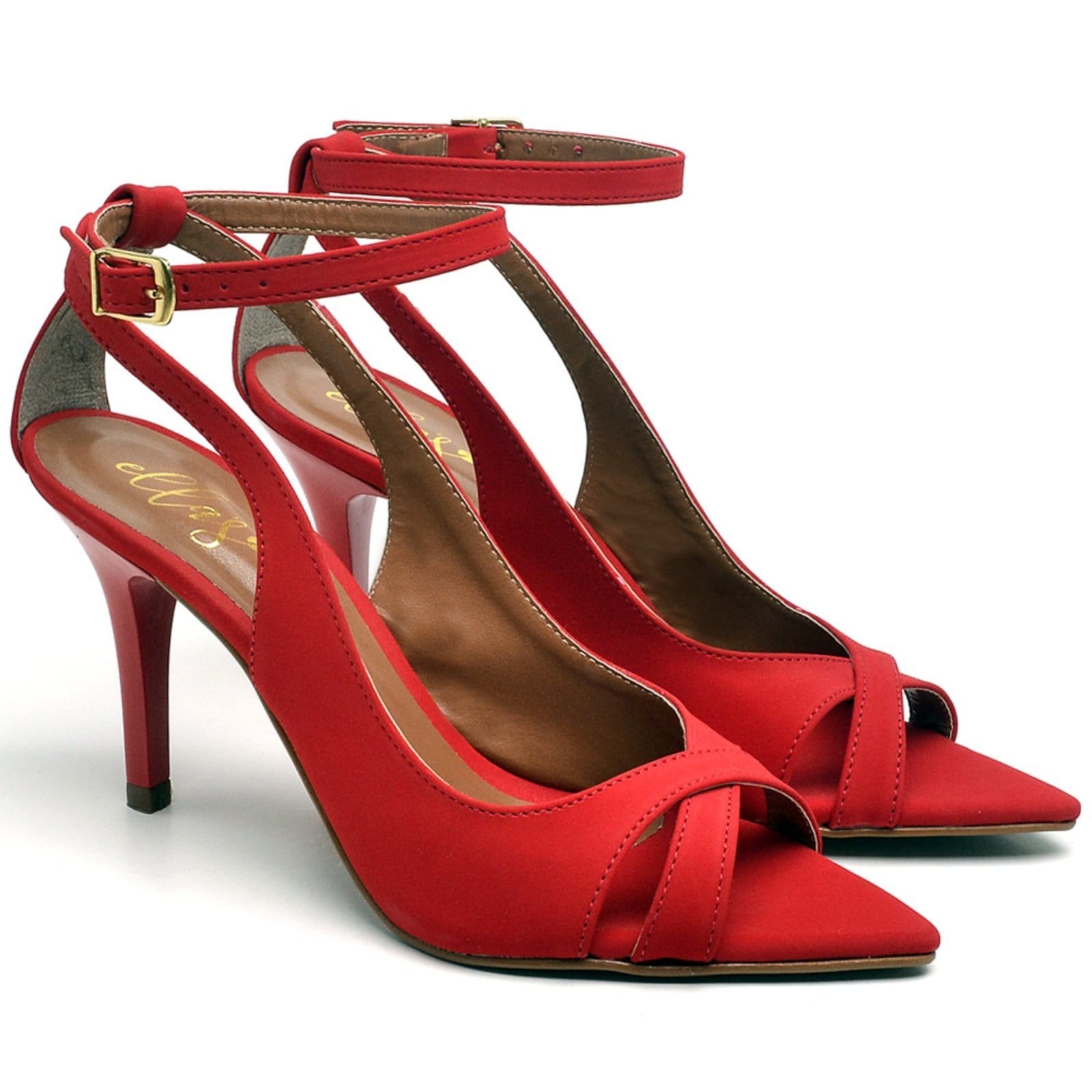 Vista principal Sandália Salto Médio em Couro Ella's ZAFREM vermelho