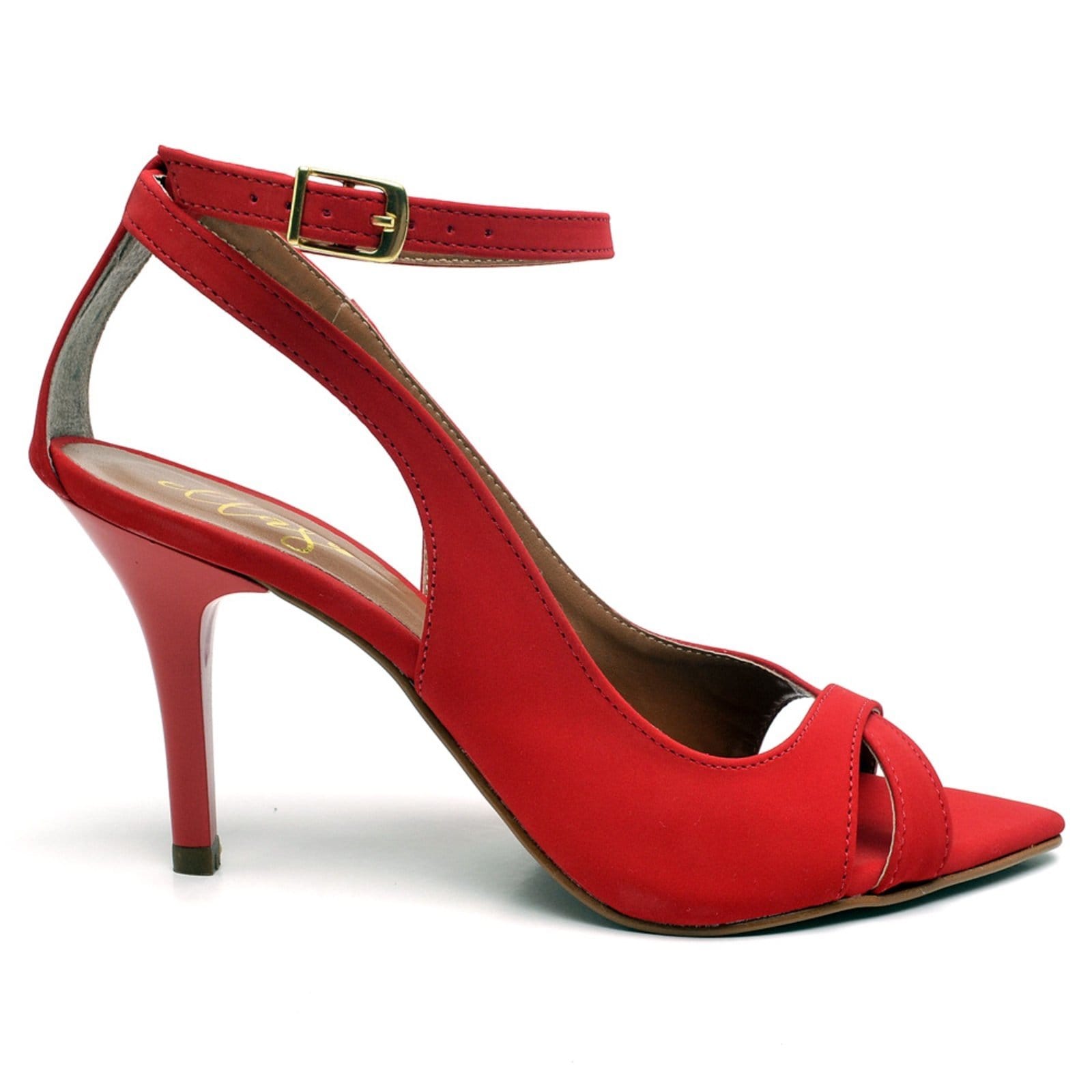 Vista 2 Sandália Salto Médio em Couro Ella's ZAFREM vermelho