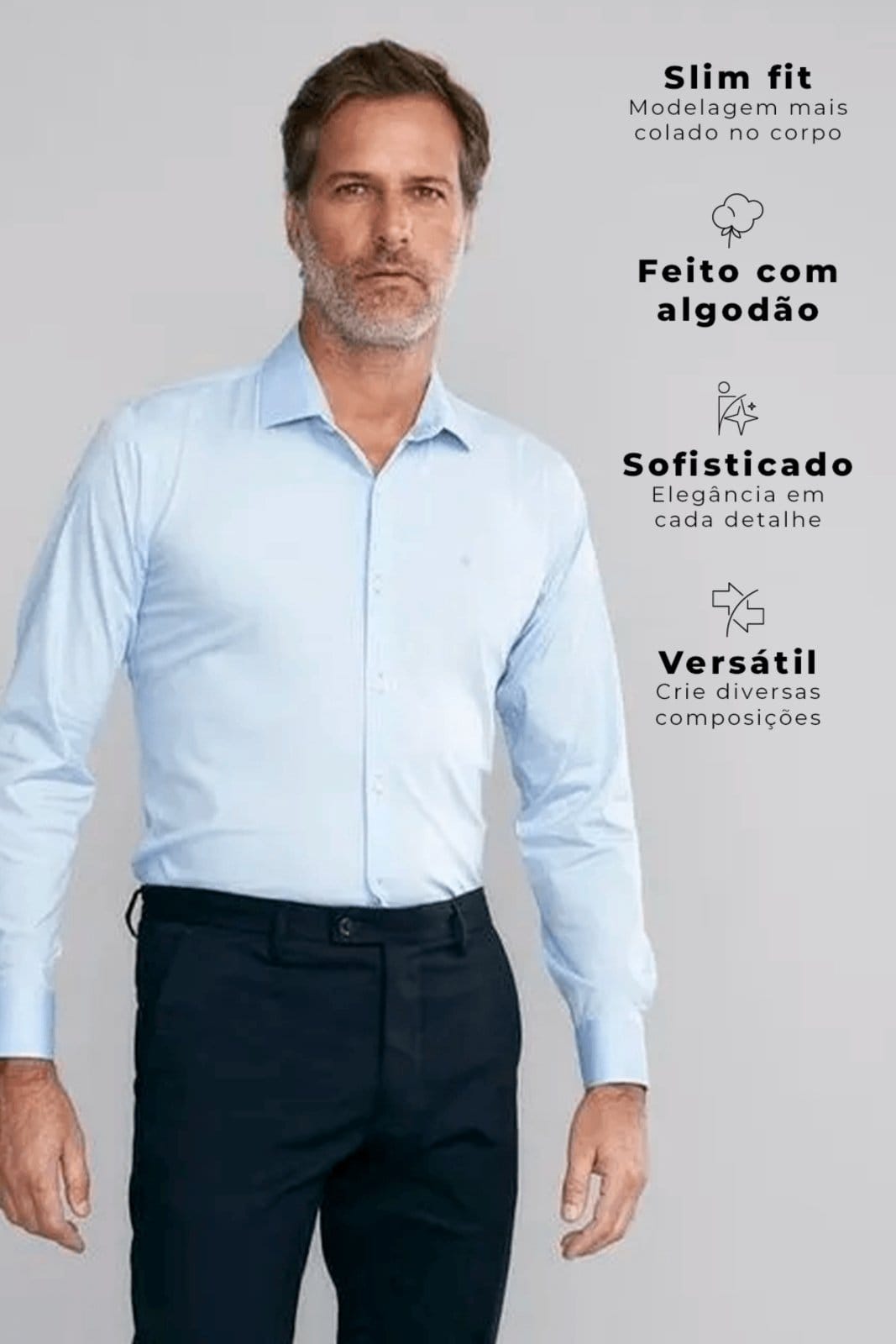 Vista 2 HIGHSTIL Camisa Lisa Manga Longa Fio Tinto Slim Fit Claro HIGHSTIL azul