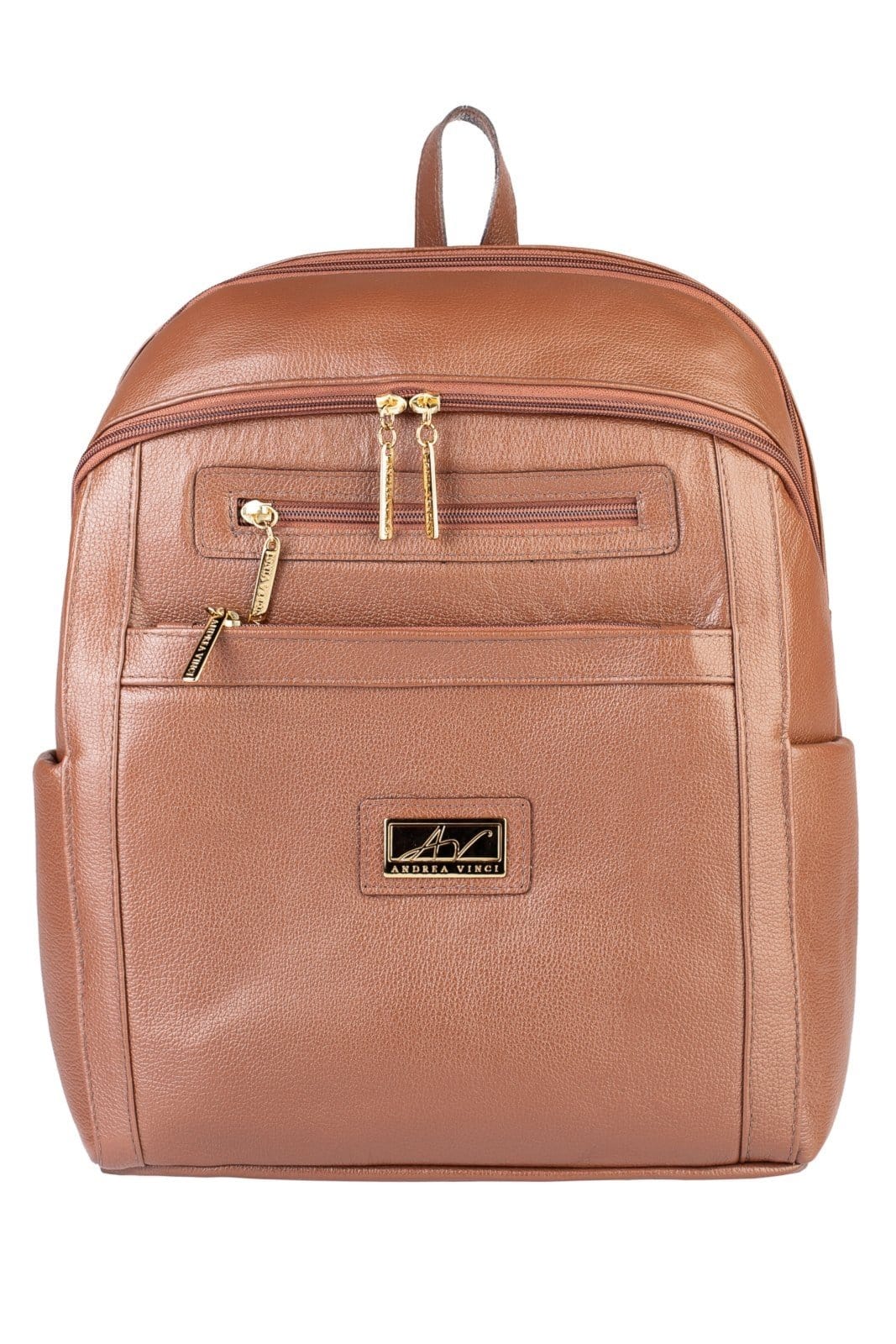 Mochila grande de couro liso Marcela - Whisky