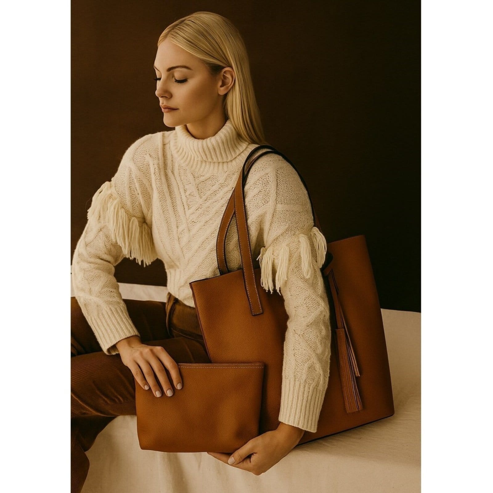 Kit Bolsa Boho Sacola e Necesseire TopGrife Couro