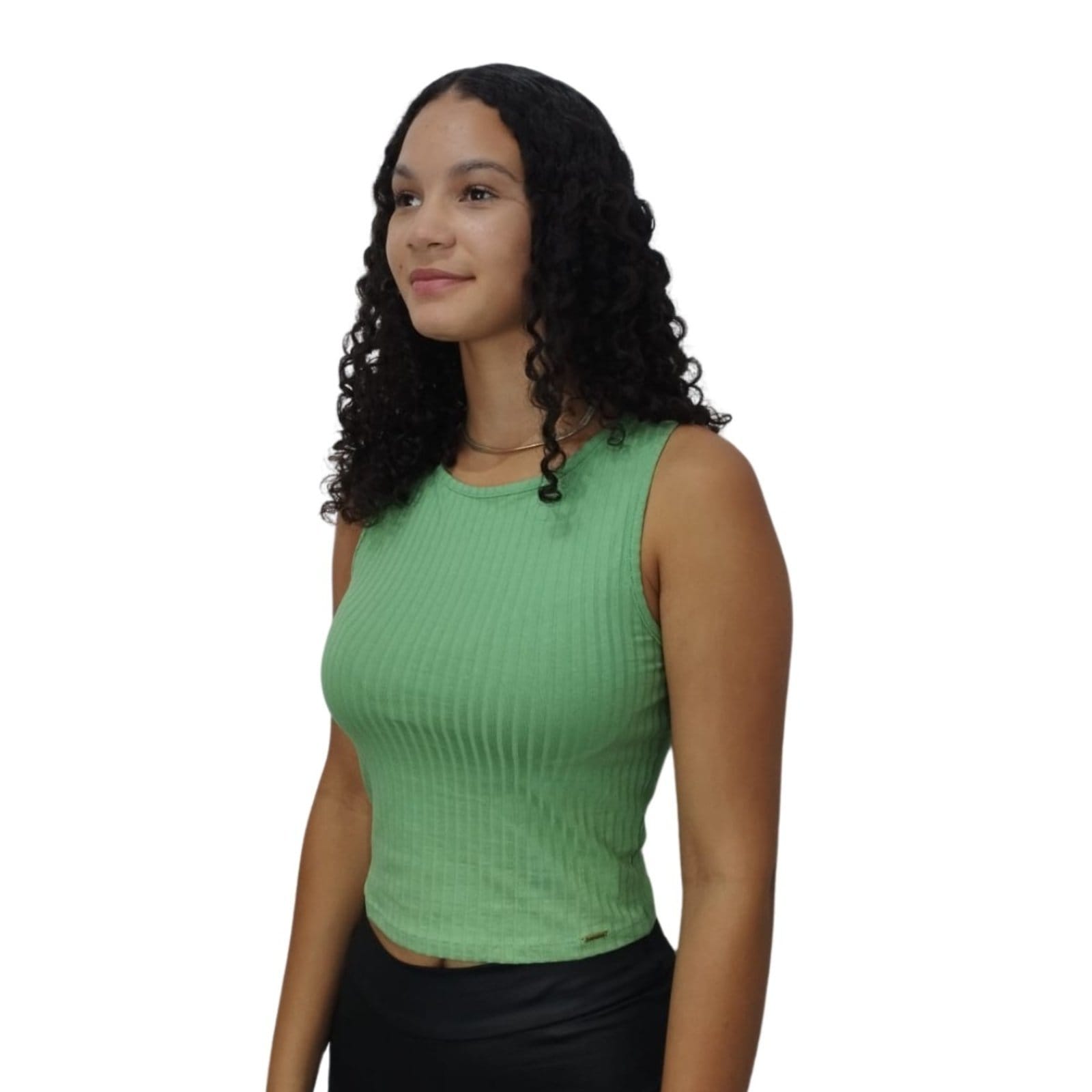 Vista 2 Blusa Regata Básica Canelada Lunender verde militar