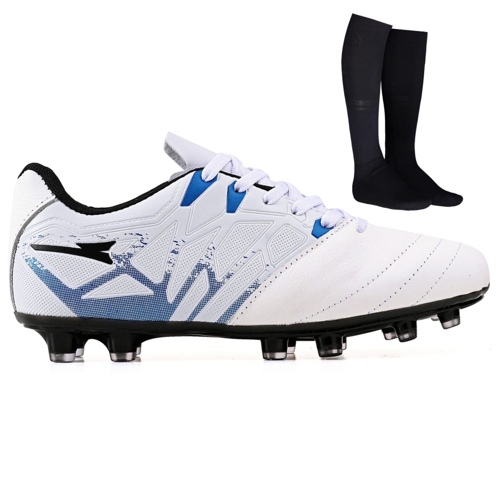 Vista principal Chuteira de Futebol Masculina Campo Grama Natural Bico Reforçado em Couro + Meião CALCADOS LGHT LIGHT preto natural