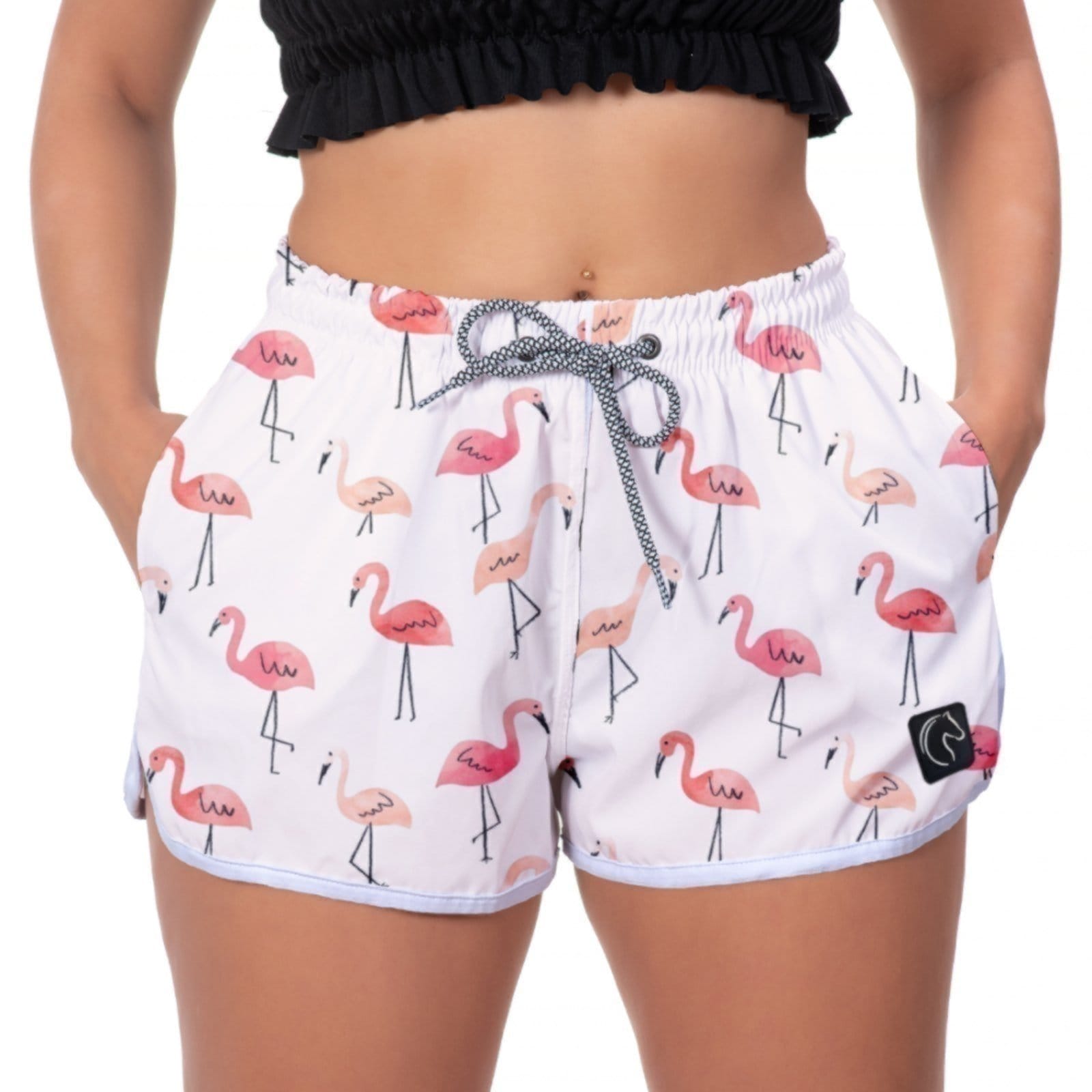 Short Feminino W2 Premium com Elástico e Cordão Ajustável Bolsos Laterais e Secagem Rápida Casual Praia ou Academia Flamingos