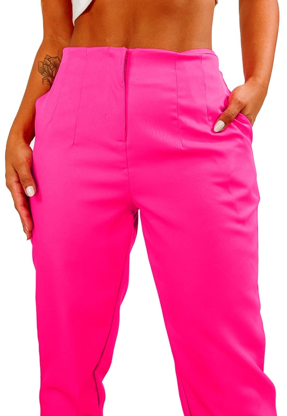 Vista 2 Calça Básica Alfaiataria Social YWC Ind Básica de Cós Alto Elegante YWC ind pink
