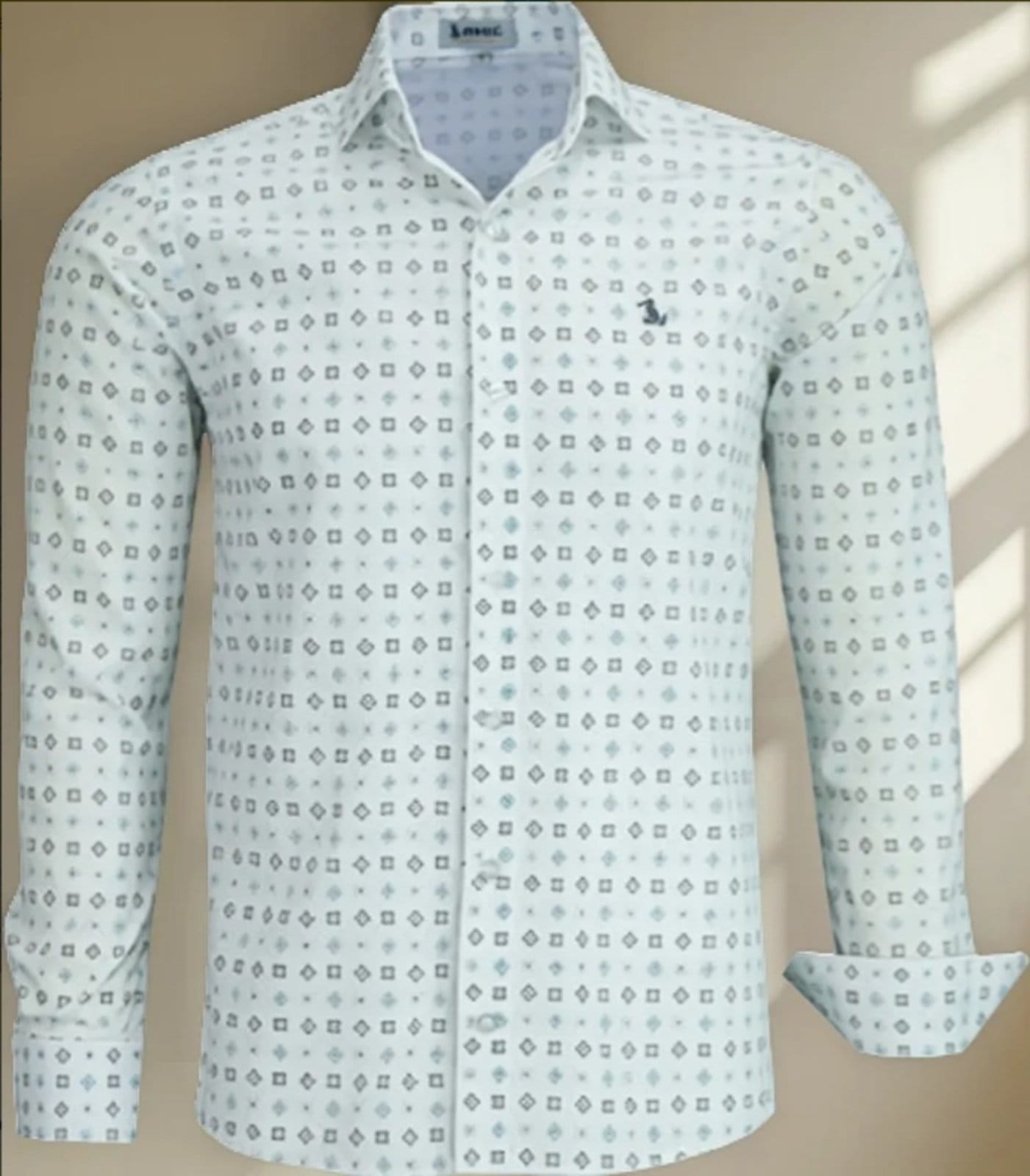 Camisa Social Amil Comfort Park Estampado Poliéster Macia Fácil de Passar Manga Longa Cor06