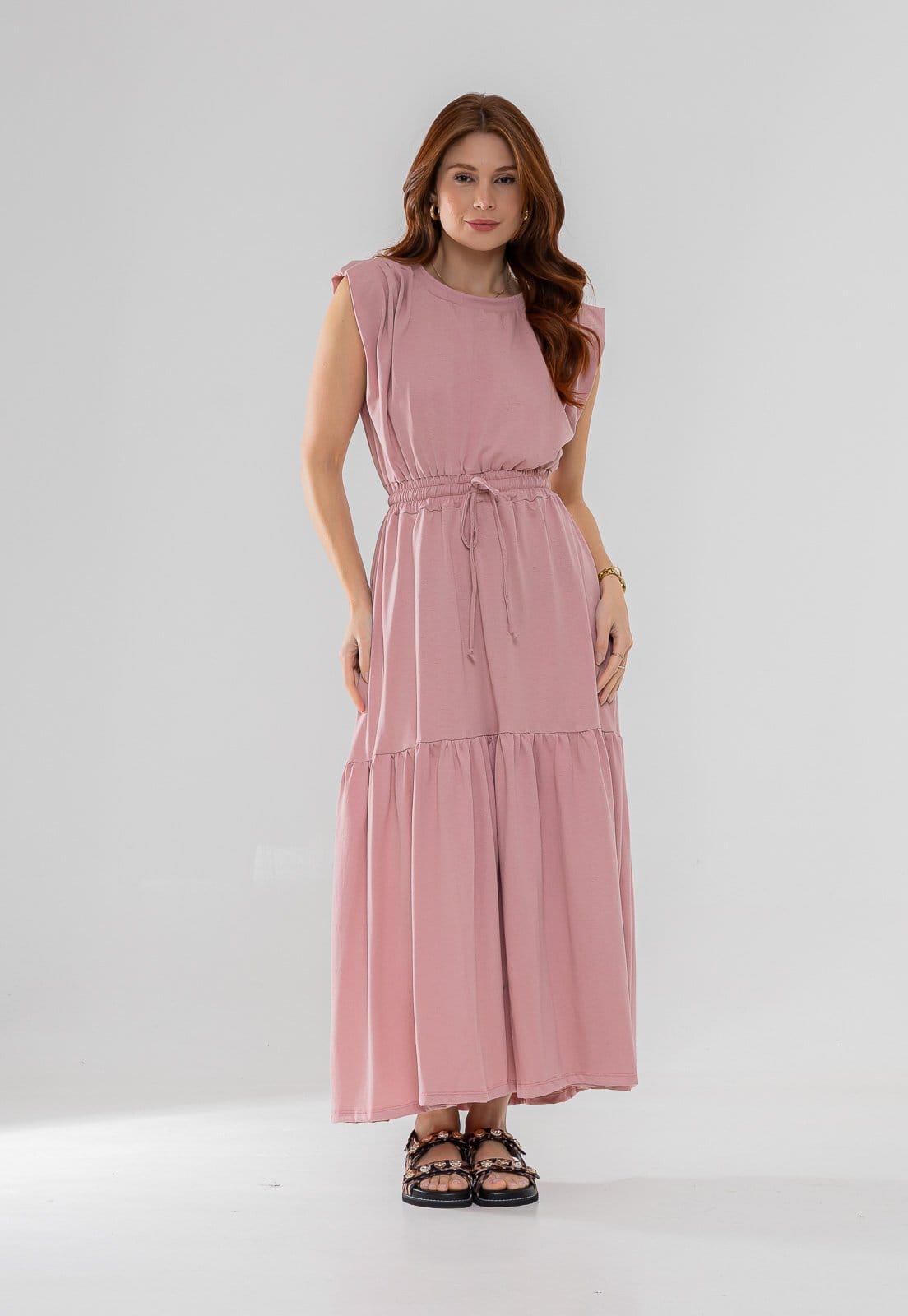 Vista principal Vestido Aura Eduarda Malha Lisa Aura rosê