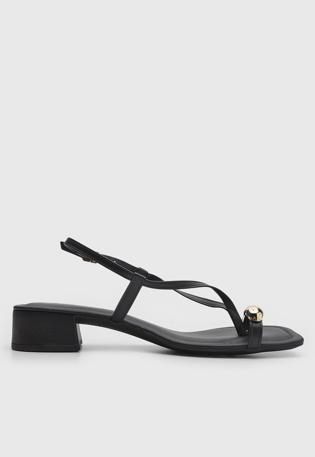 Vista 2 Sandália Baixa Feminina cê Tiras Metalizadas Preta BEBECÊ preto