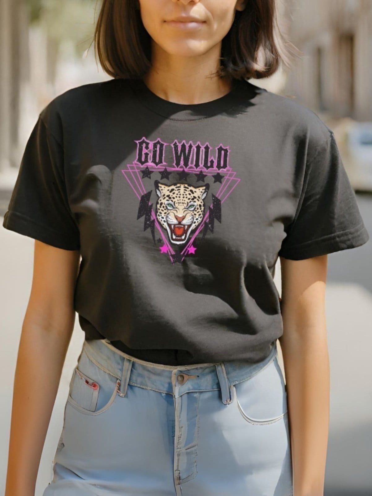 Vista 2 Camisa T-shirt Plus Size GuGi Feminina Camiseta Onça Tigre Blusinha Leopard Preto Gugi preto leopard