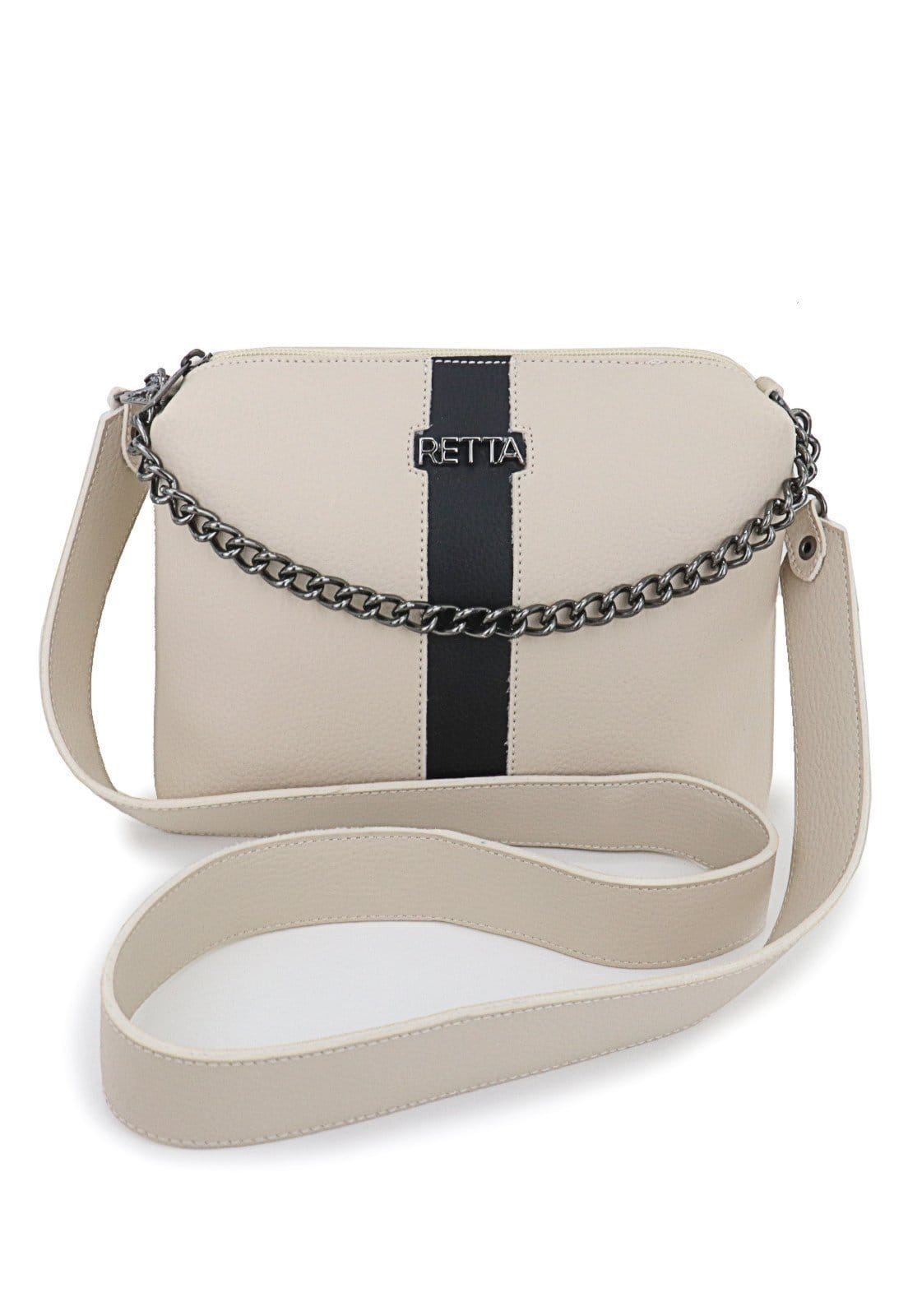 Bolsa Feminina Retta Kiara Transversal Pequena Marfim e Preta