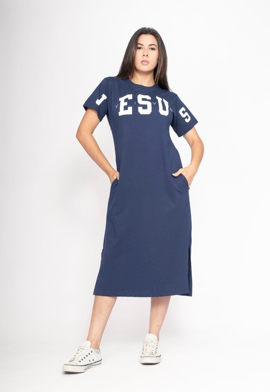 Vestido CabanaFree Midi Algodão Manga Curta Moda Evangélica Profundo