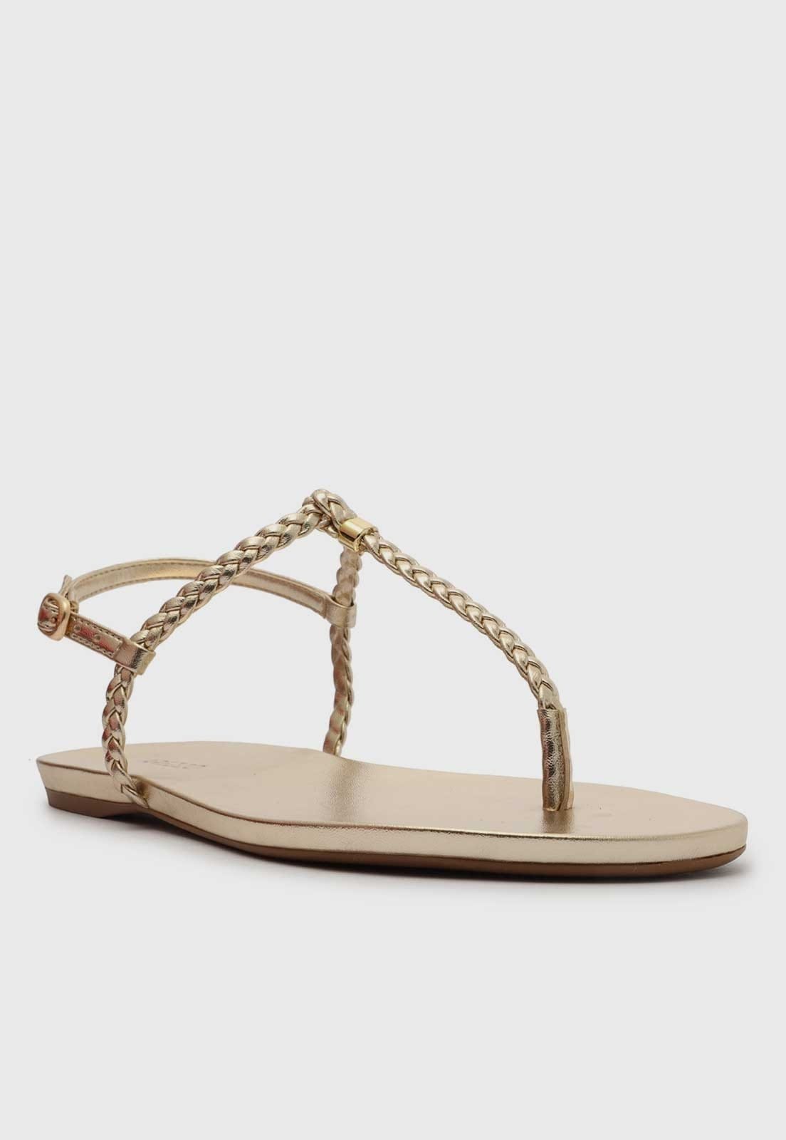 Vista 2 Rasteira Fechada Arezzo Tiras Trançadas Platino Arezzo dourado