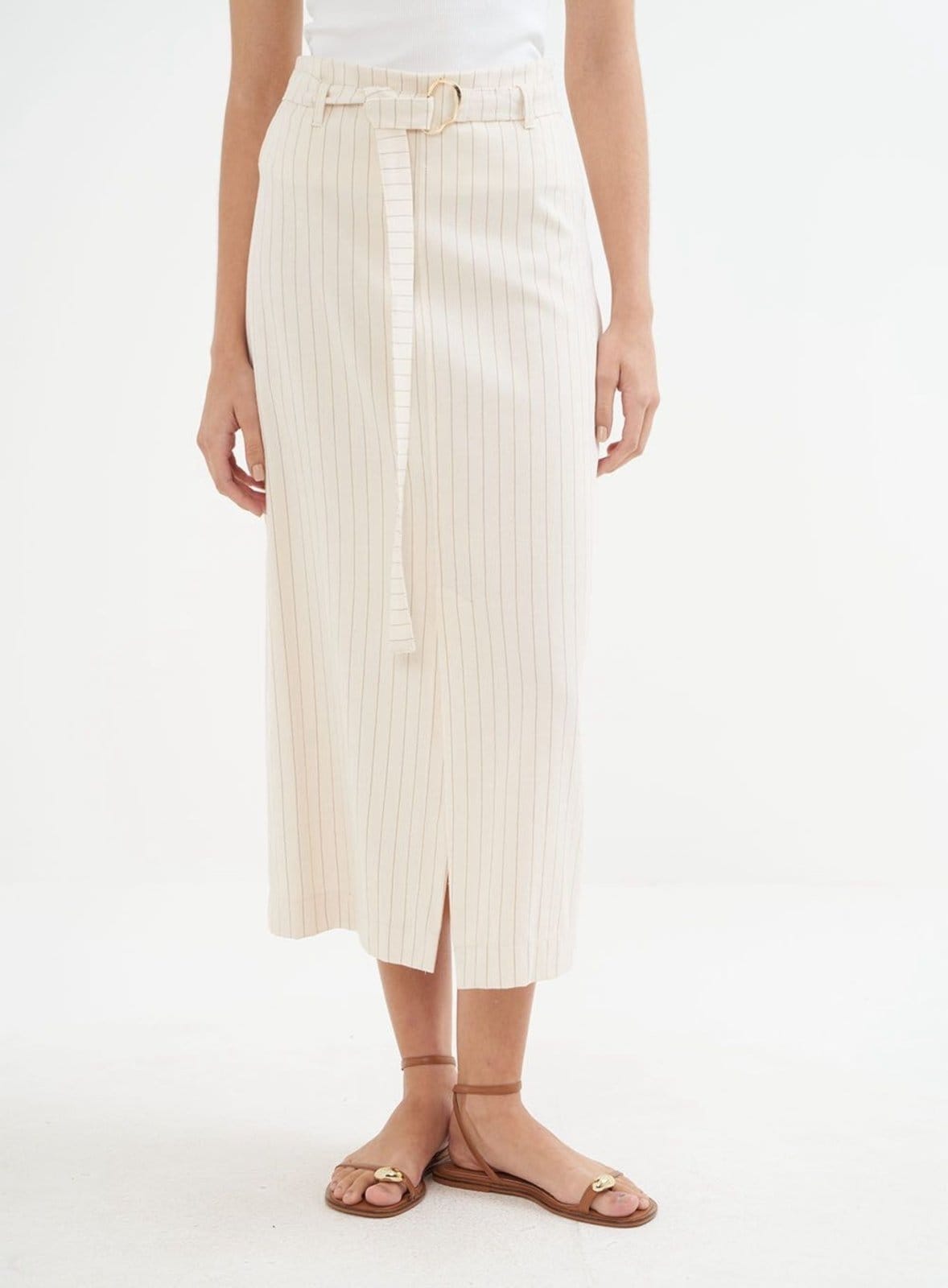 Vista principal Saia Listrada Midi Colcci Colcci bege