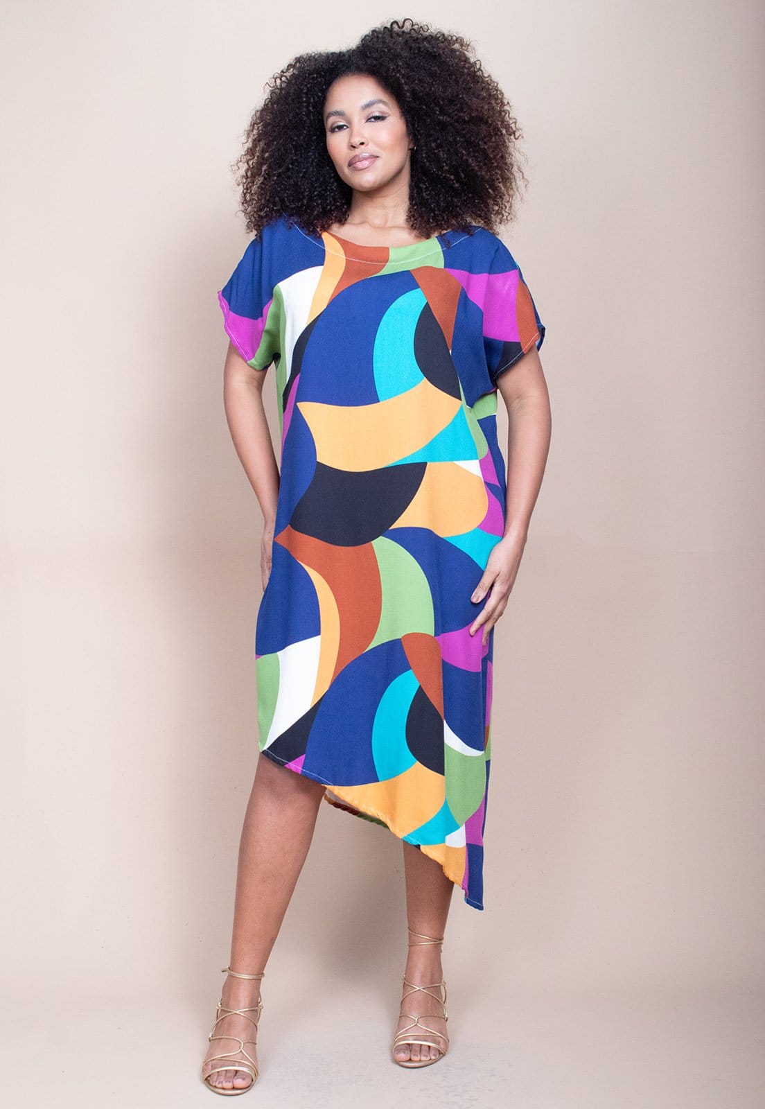 Vestido Cabanafree Midi Plano Estampa Jardim Azul