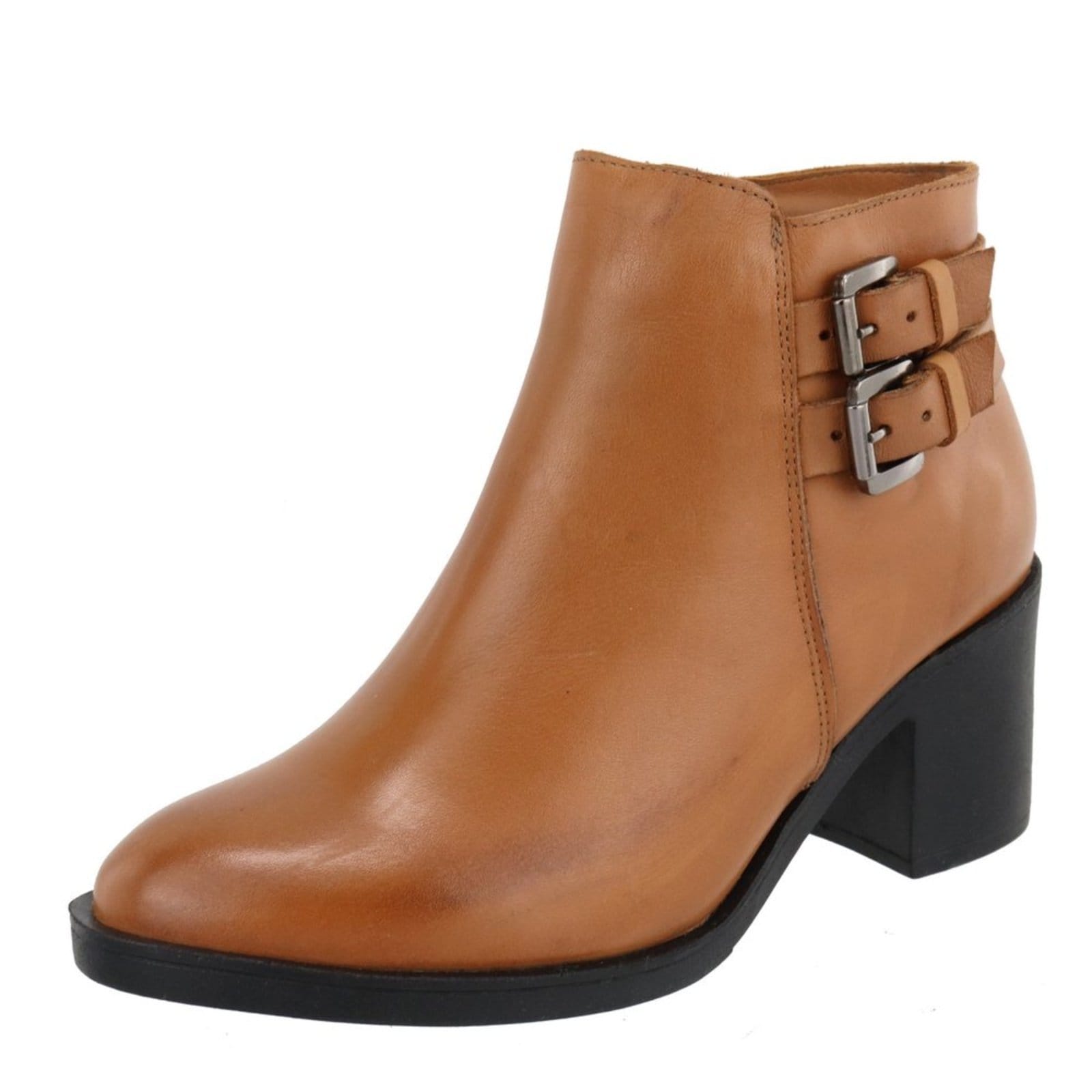 Vista principal Bota Fivelas Salto Grosso em Couro Feminina Maria Paula Camel MARIA PAULA caramelo