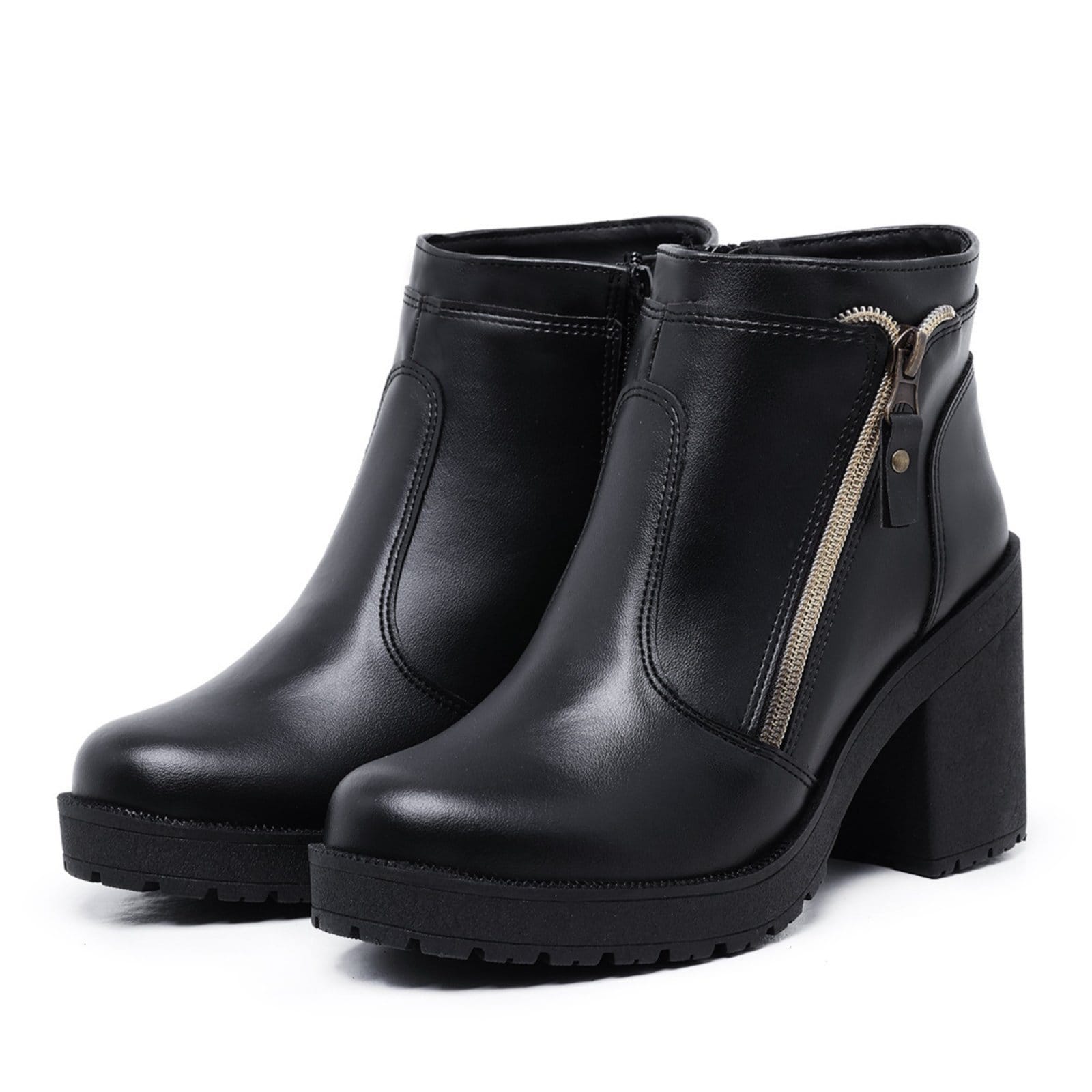 Vista 2 Bota Cano Curto Bia Ramos Salto Bloco Tratorado com Zíper Preta Bia Ramos preto