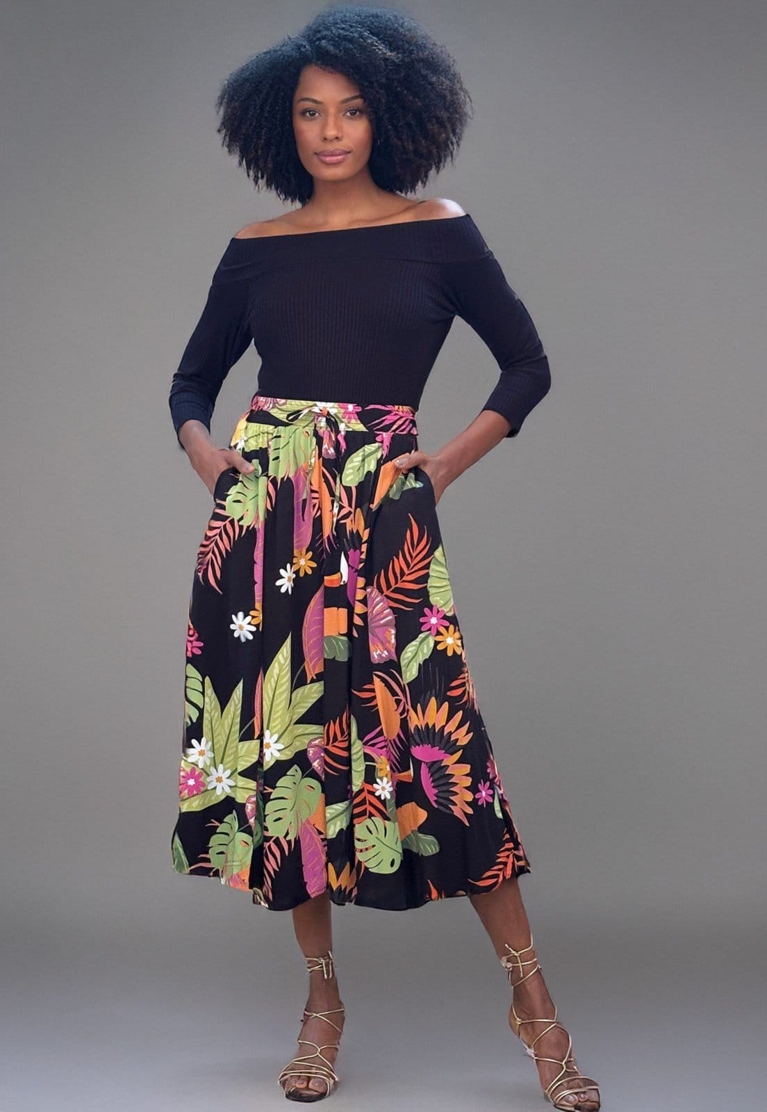 Vista principal Saia Amazonia Vital Longa Viscose Estampa Noite Botânica Amazonia Vital branco/estampado/lilás/rosa/verde