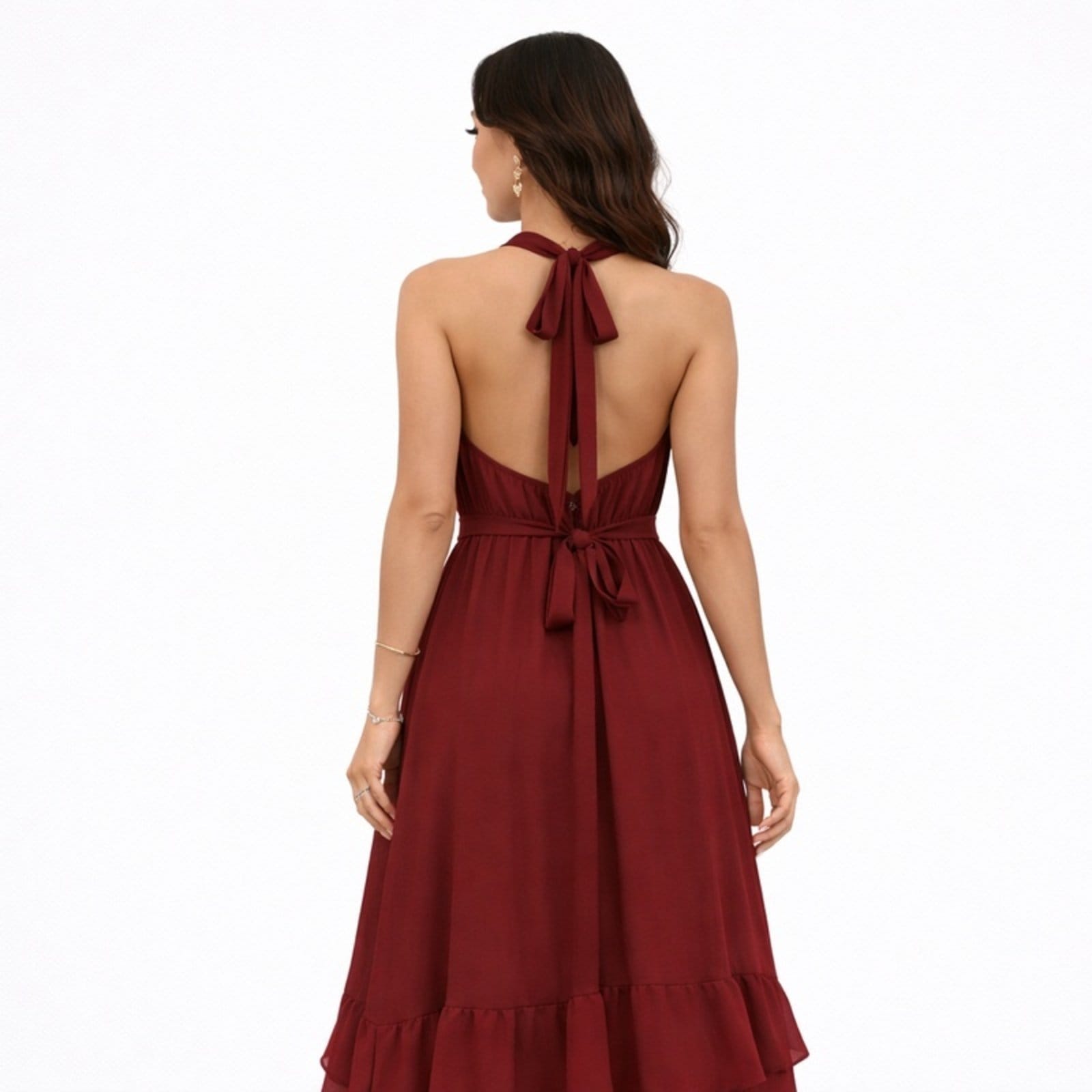 Vista 2 Vestido Feminino Assimétrico em Viscose Frente Única Summer Body bordô