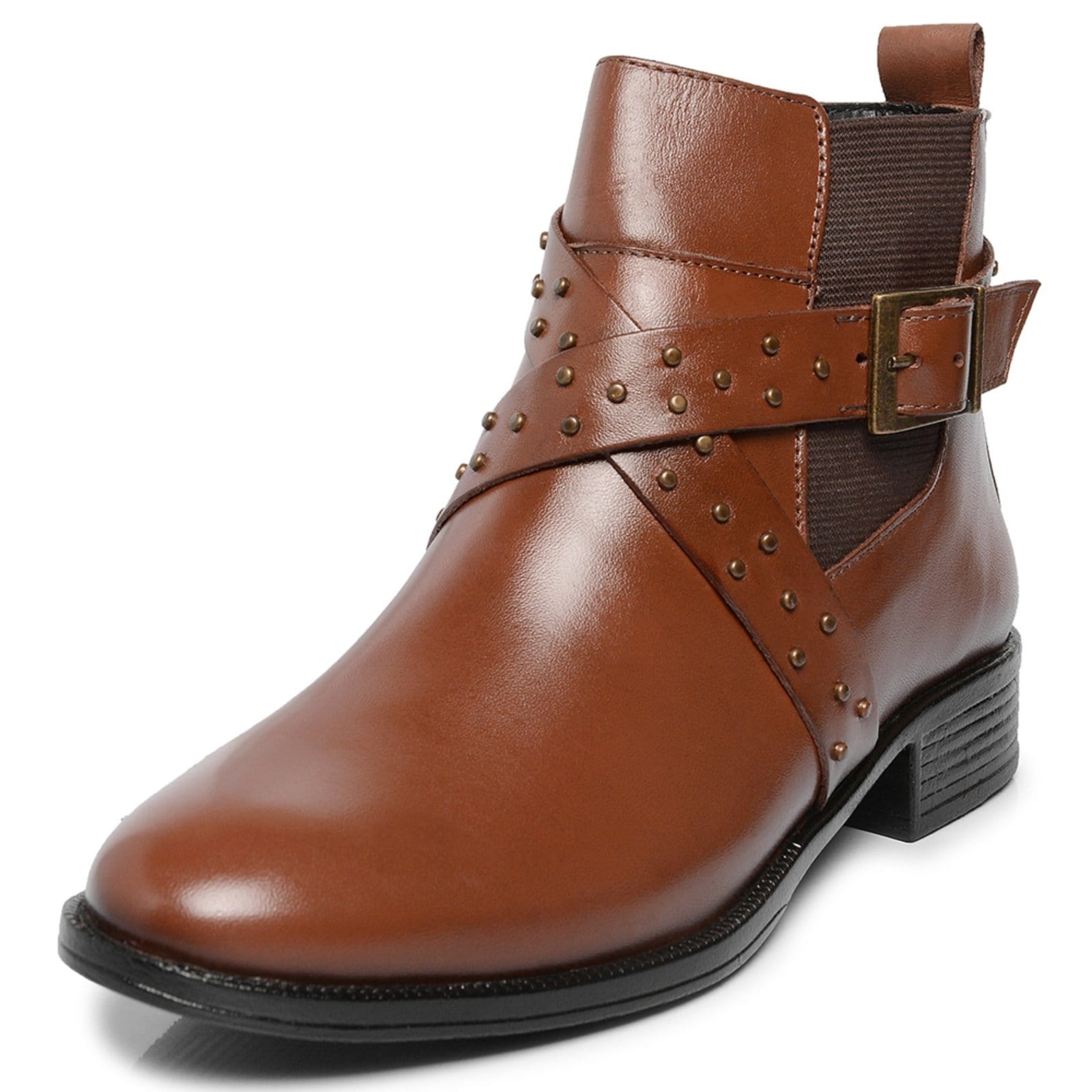 Vista 2 Bota Chelsea Cano Curto Feminina Ferrile Em Couro 5847 Ferrile café