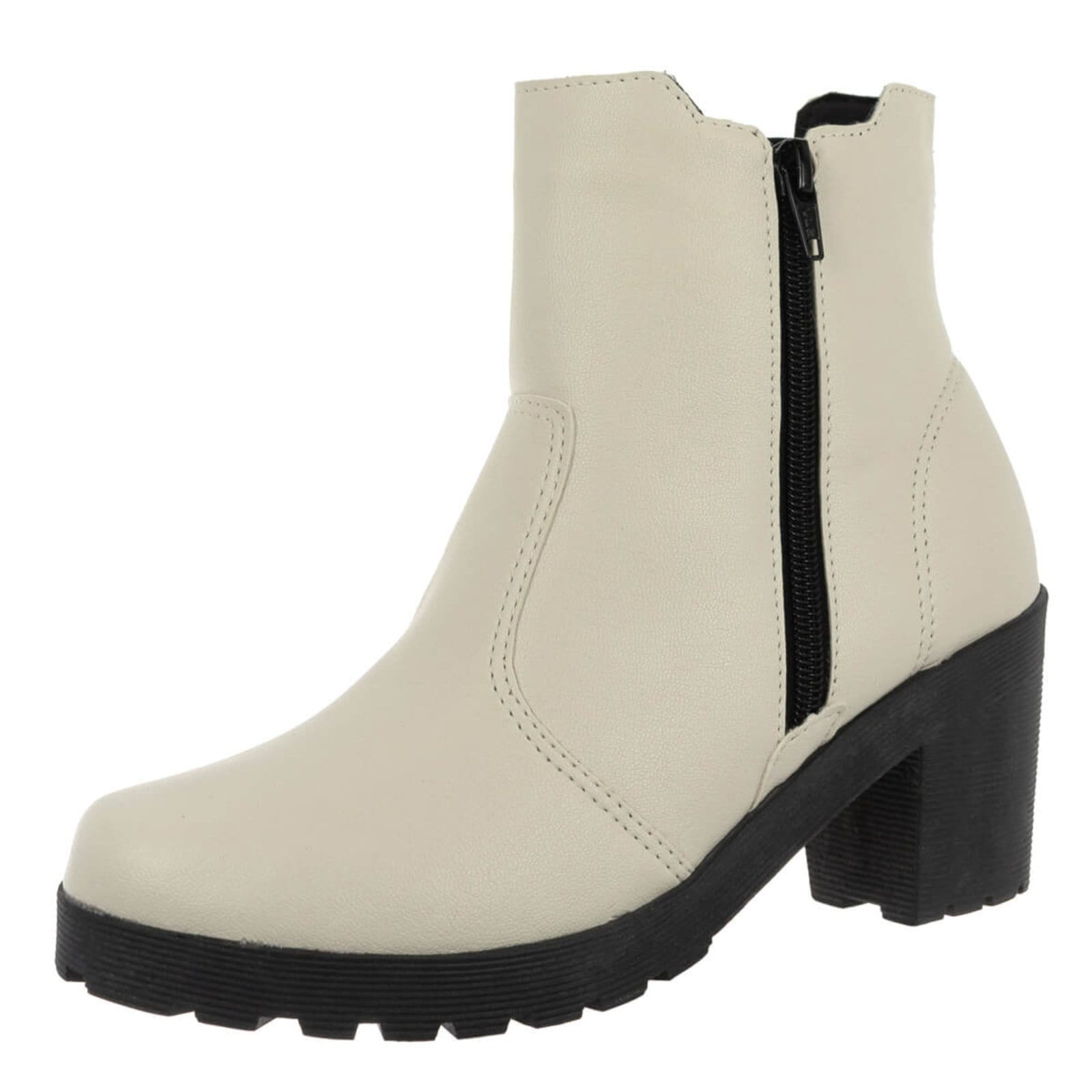 Vista principal Bota Feminina Salto Médio Chelsea Elástico Tratorada Confortável Via Angel 60.01 off-white VIA ANGEL off-white white