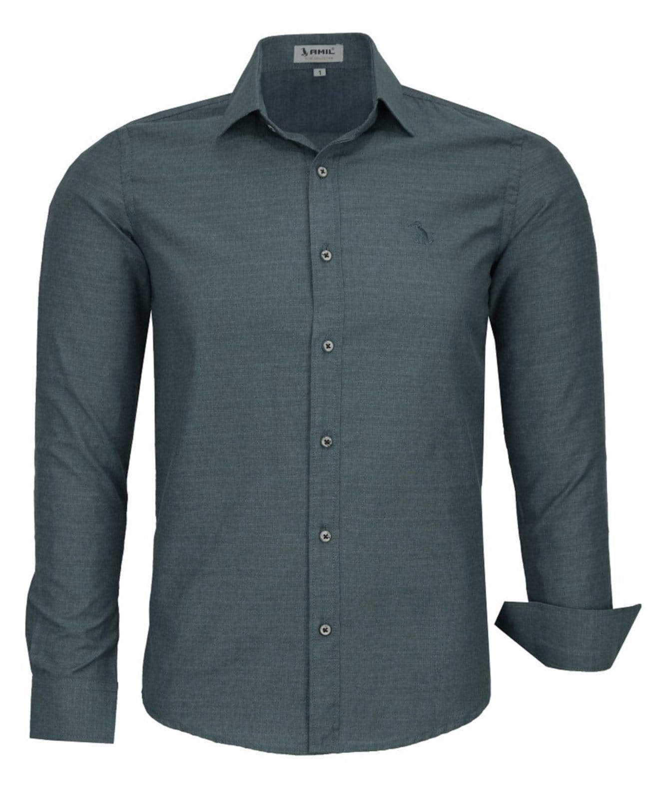 Camisa Social Amil Slim Bard Misto Mesclado Manga Longa Luxo Militar
